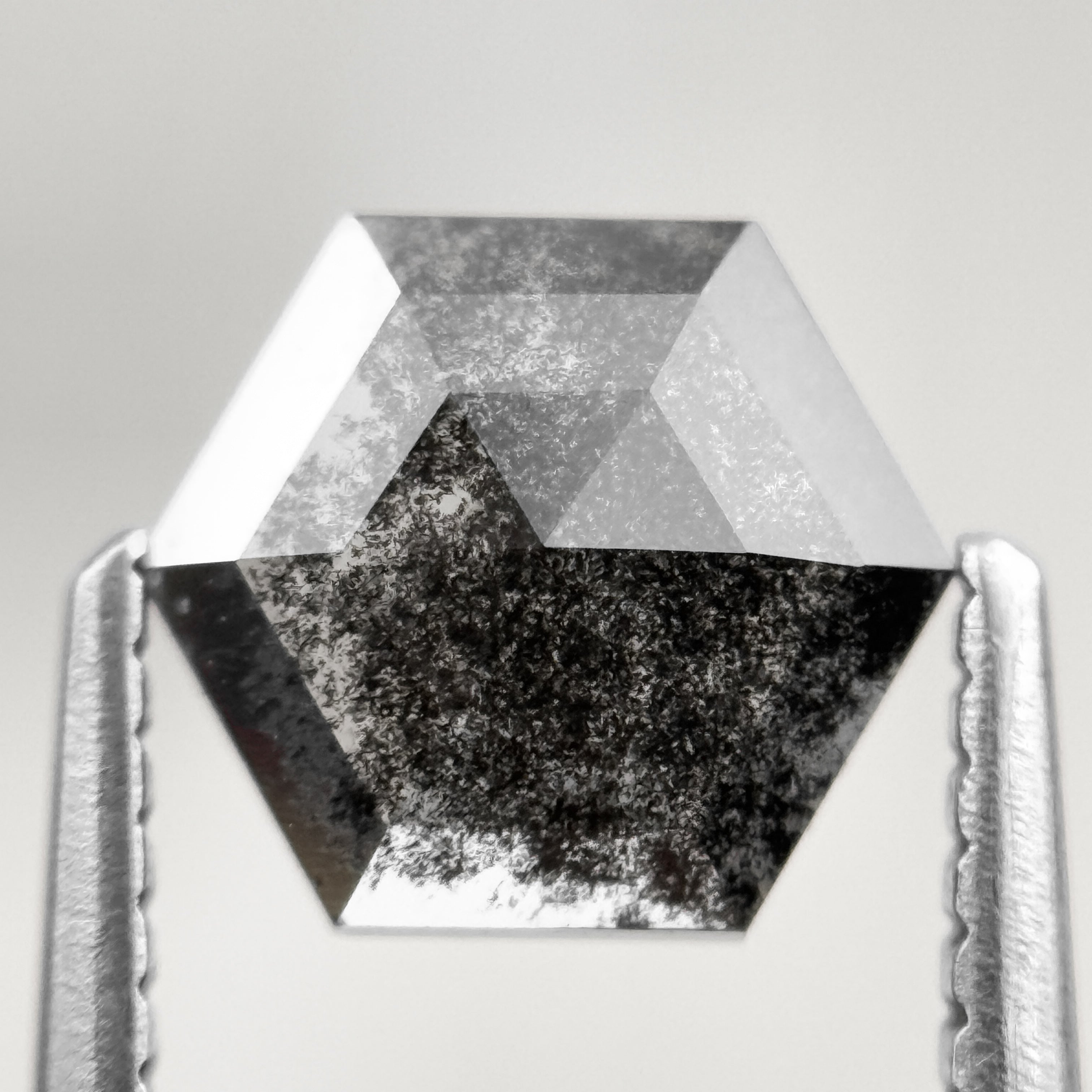 1.03 Ct Hexagon Rose Cut Black Natural Salt and Pepper Diamond