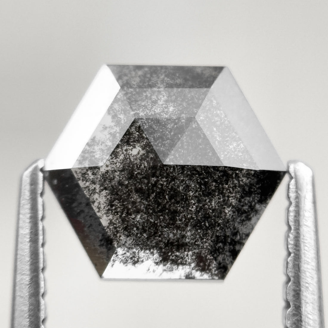 1.03 Ct Hexagon Rose Cut Black Natural Salt and Pepper Diamond