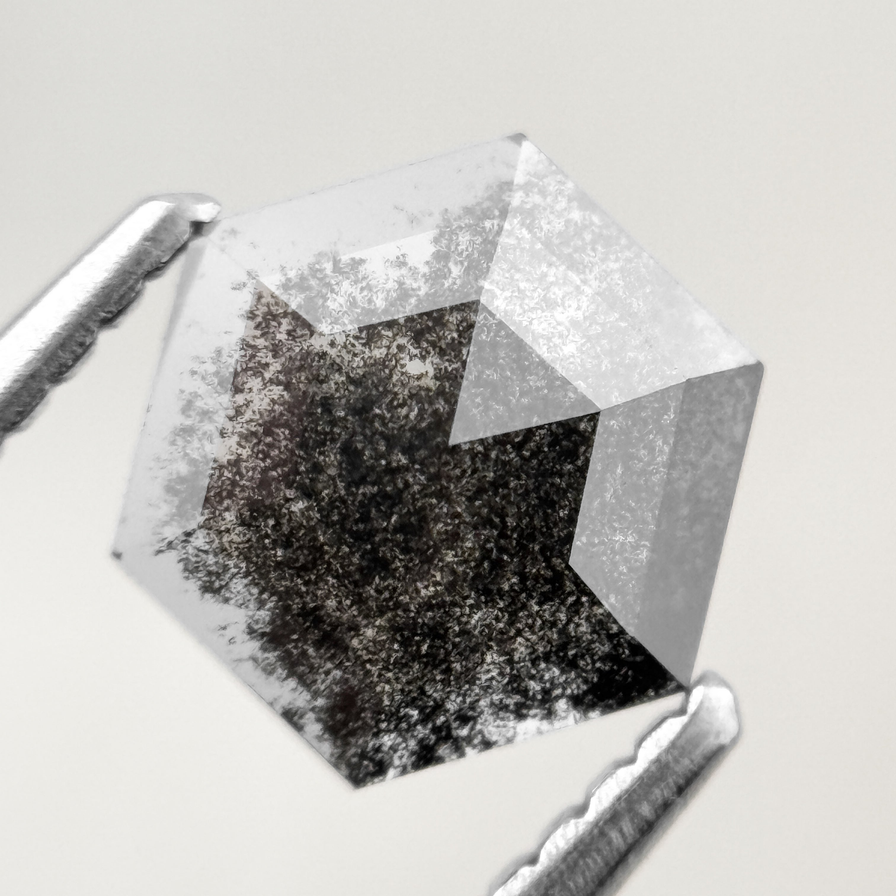 1.03 Ct Hexagon Rose Cut Black Natural Salt and Pepper Diamond