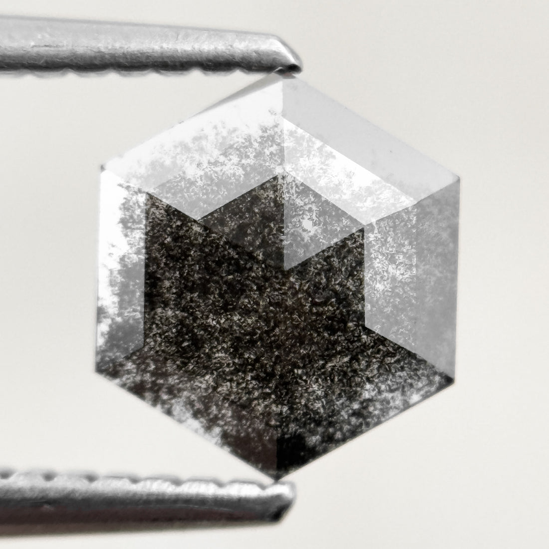1.03 Ct Hexagon Rose Cut Black Natural Salt and Pepper Diamond