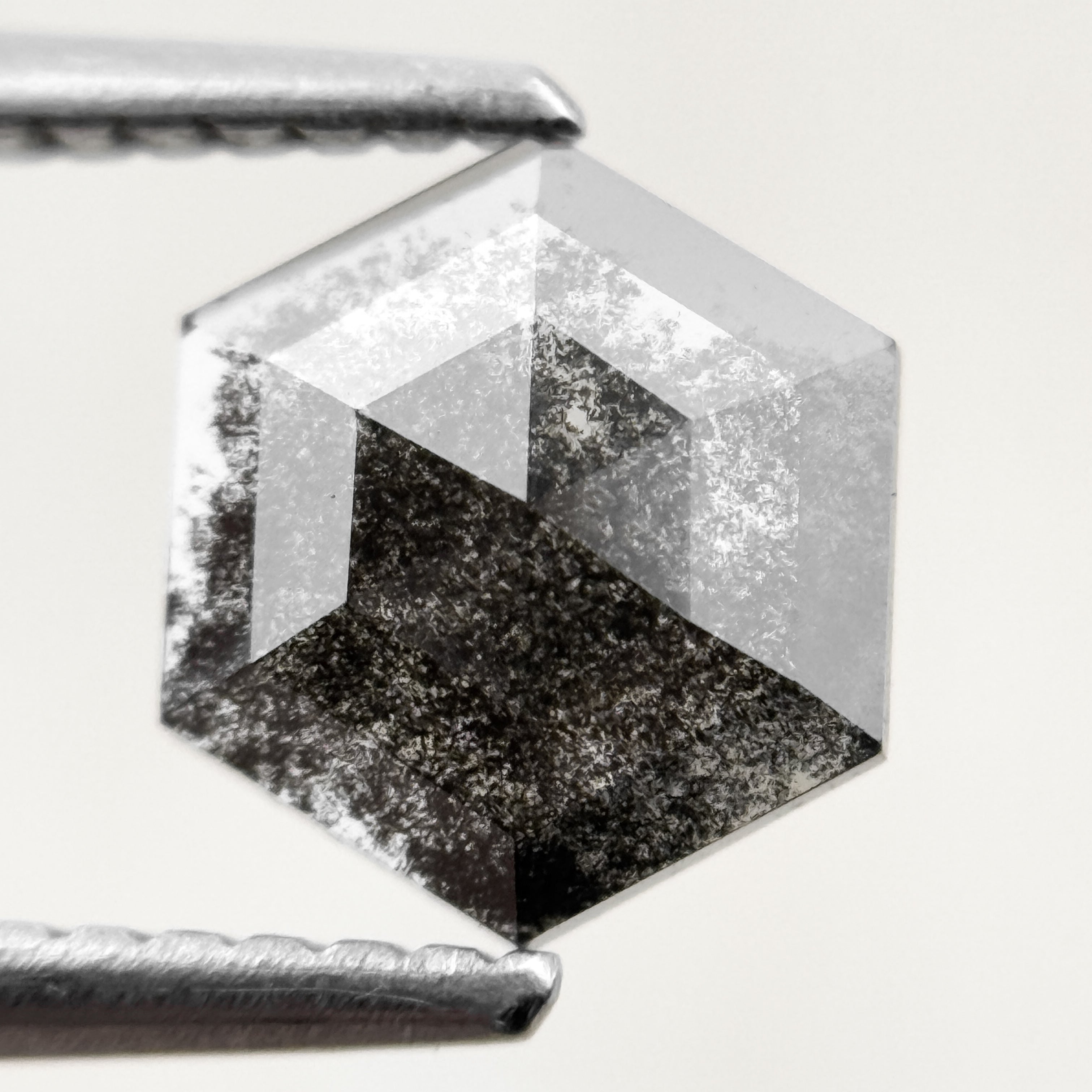 1.03 Ct Hexagon Rose Cut Black Natural Salt and Pepper Diamond