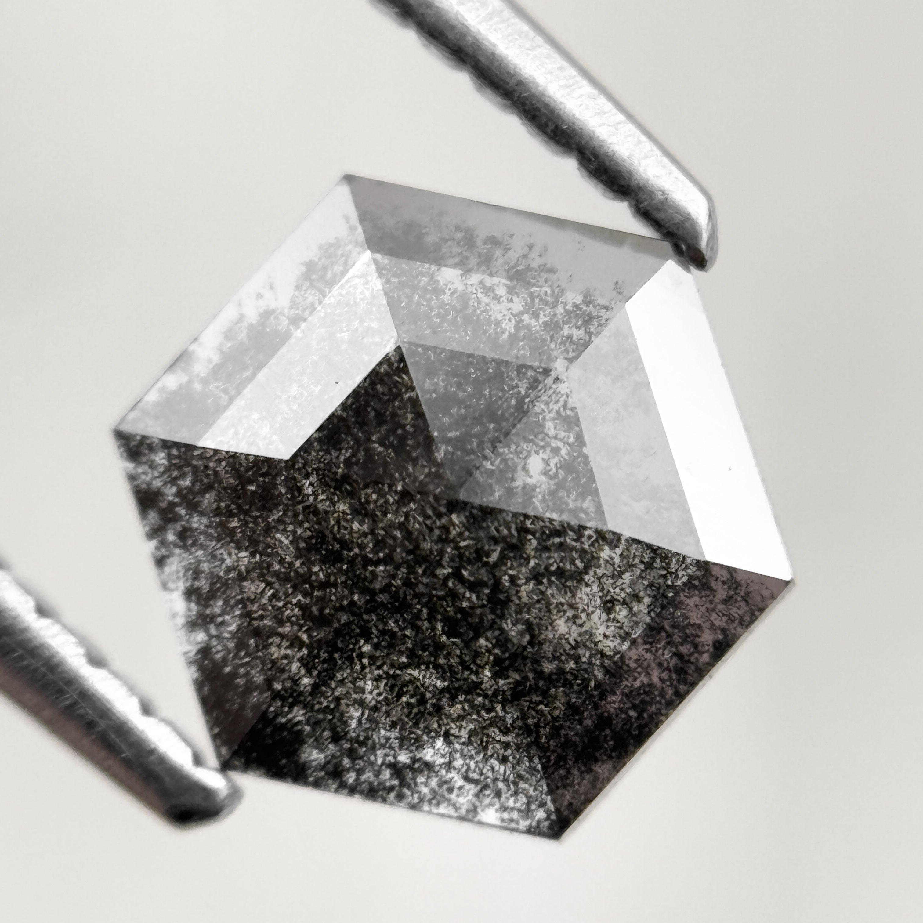 1.03 Ct Hexagon Rose Cut Black Natural Salt and Pepper Diamond