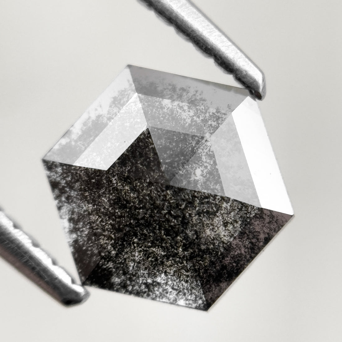 1.03 Ct Hexagon Rose Cut Black Natural Salt and Pepper Diamond