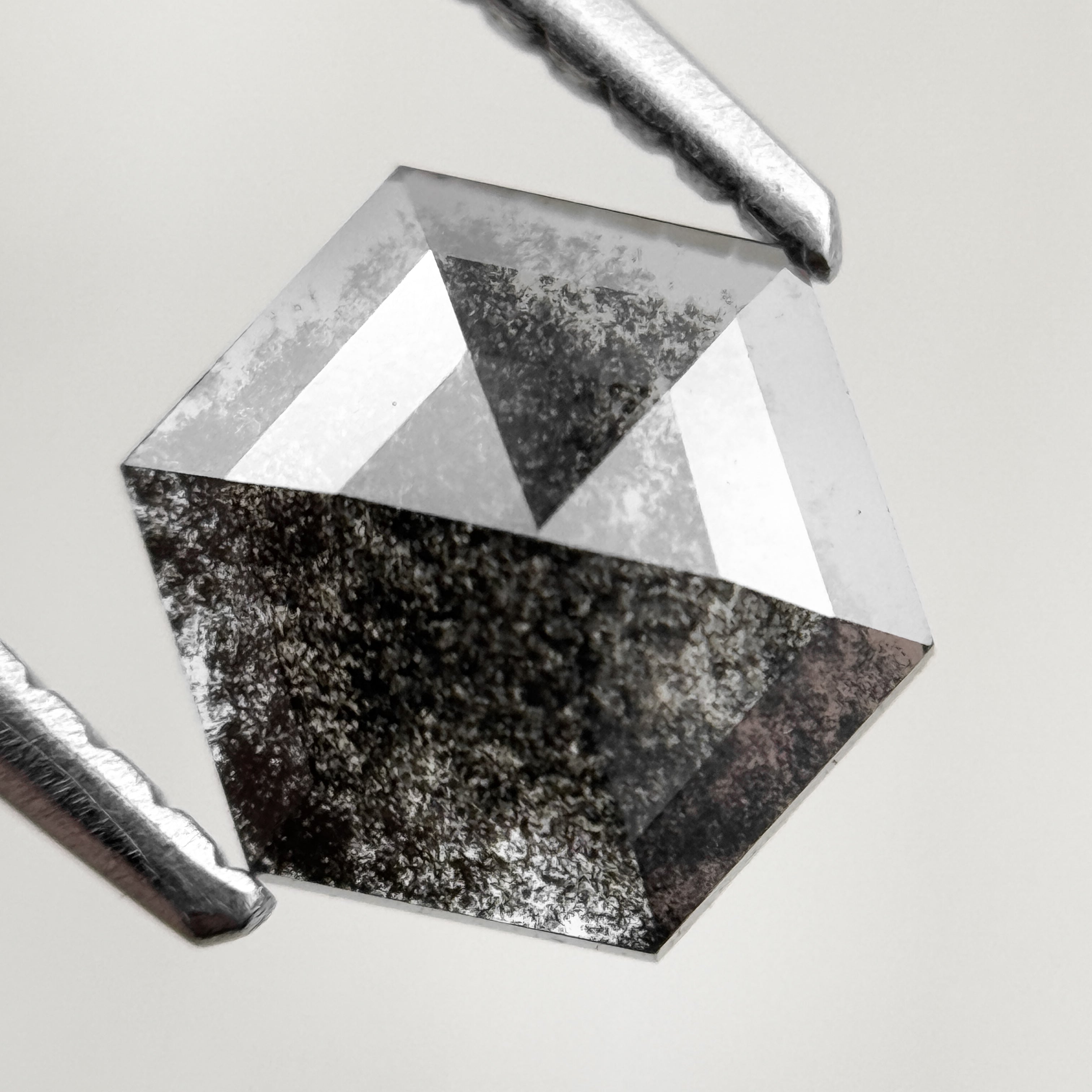 1.03 Ct Hexagon Rose Cut Black Natural Salt and Pepper Diamond