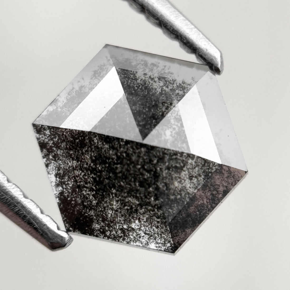 1.03 Ct Hexagon Rose Cut Black Natural Salt and Pepper Diamond