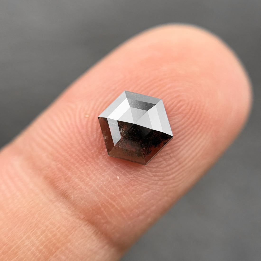 1.03 Ct Hexagon Rose Cut Black Natural Salt and Pepper Diamond