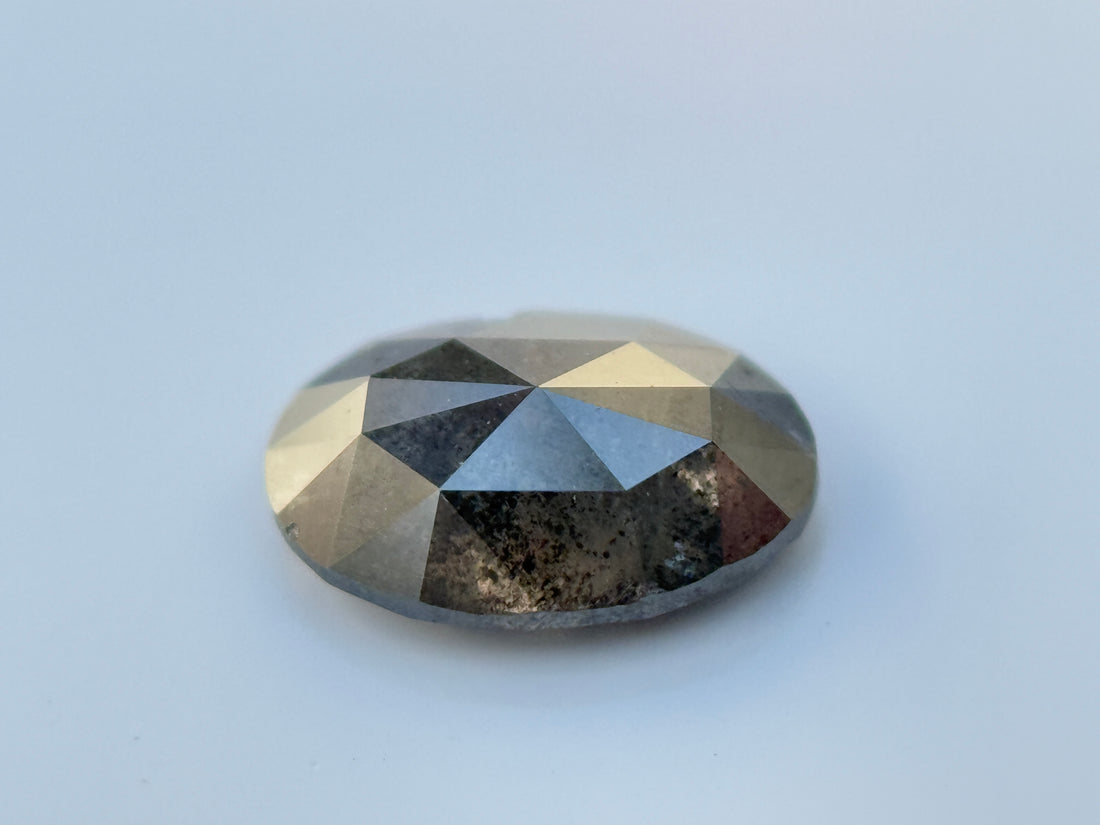 0.73 Ct Oval Rose Cut Grey Natural Salt and Pepper Diamond