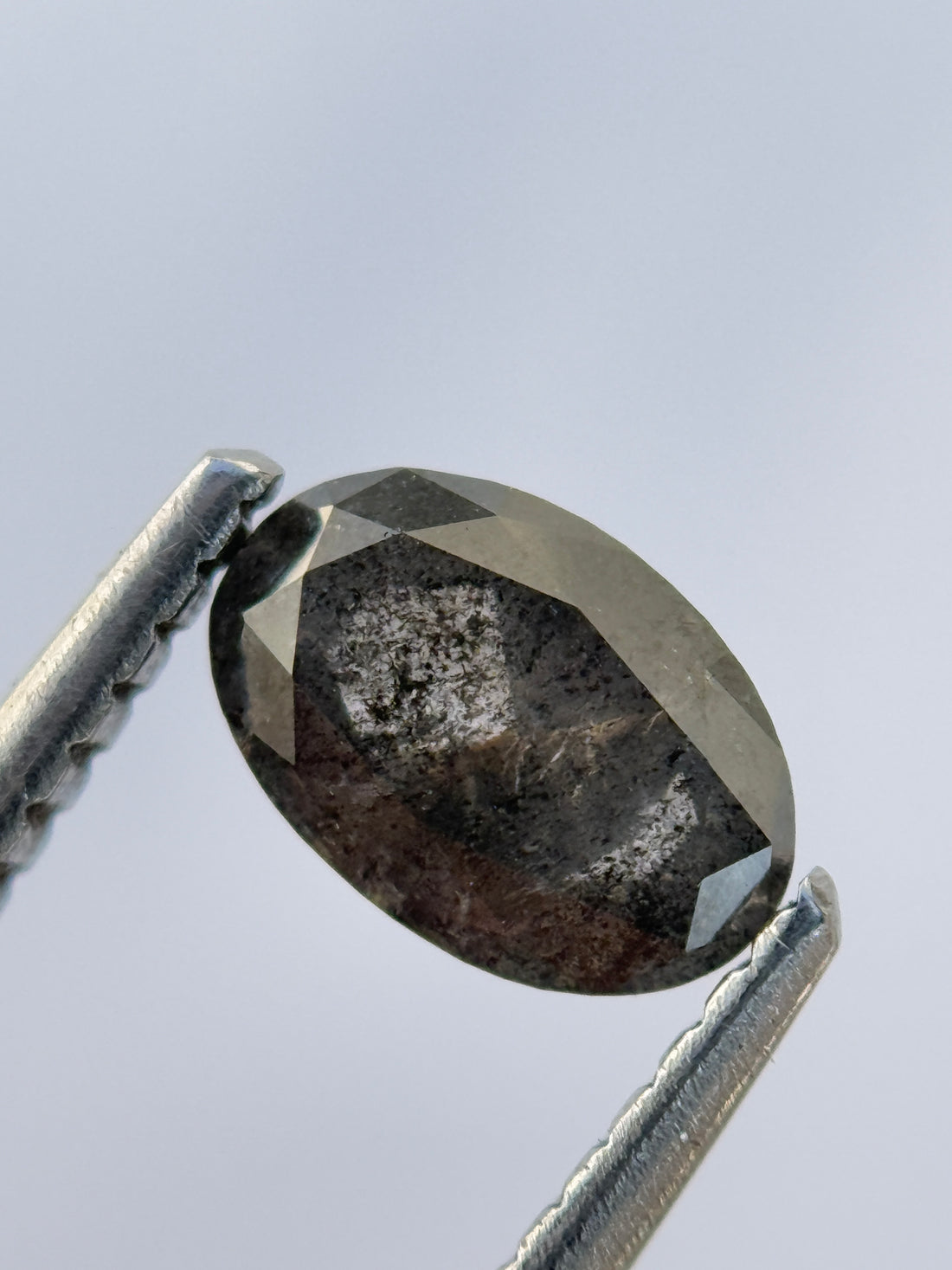 0.73 Ct Oval Rose Cut Grey Natural Salt and Pepper Diamond
