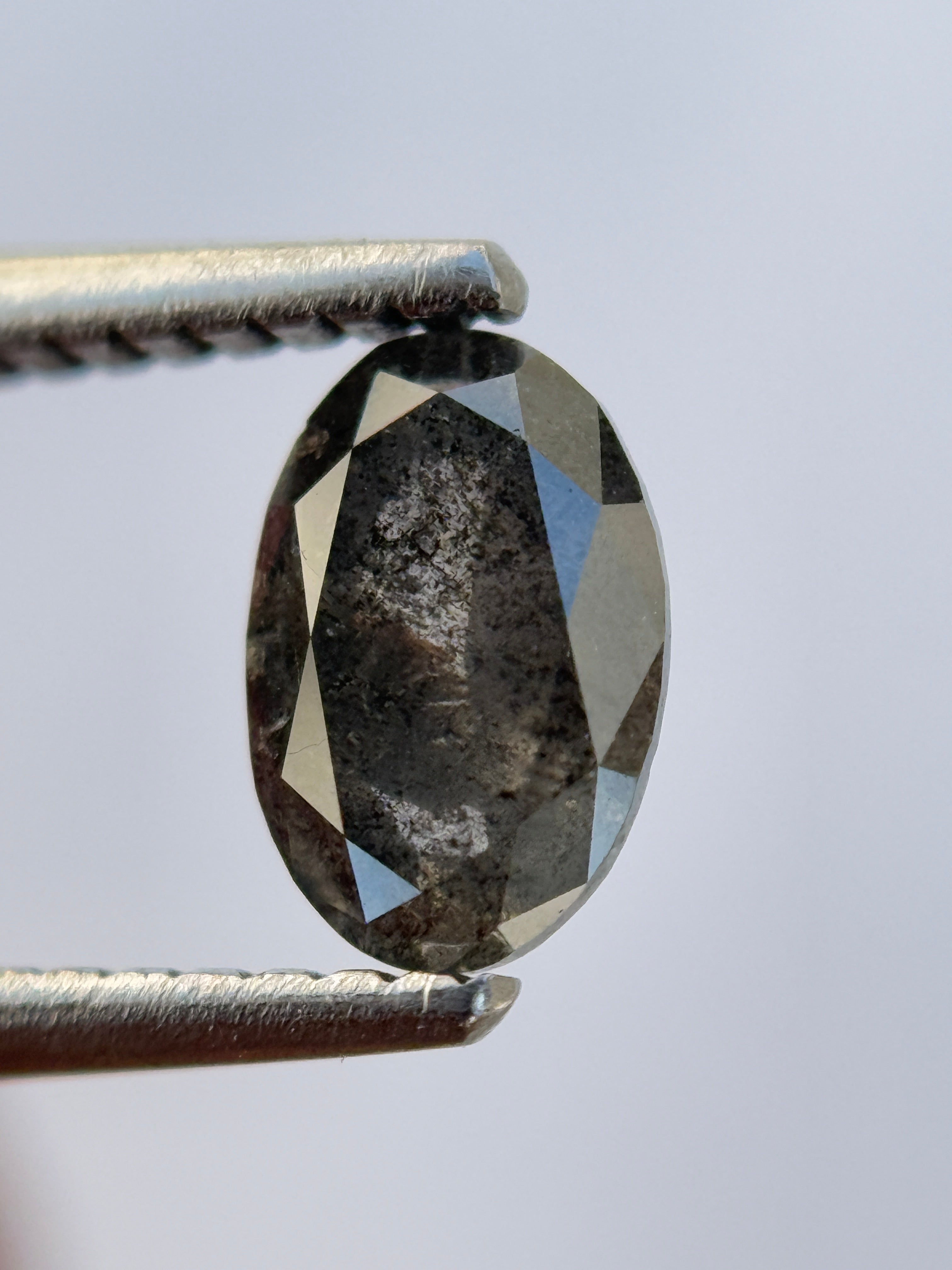 0.73 Ct Oval Rose Cut Grey Natural Salt and Pepper Diamond