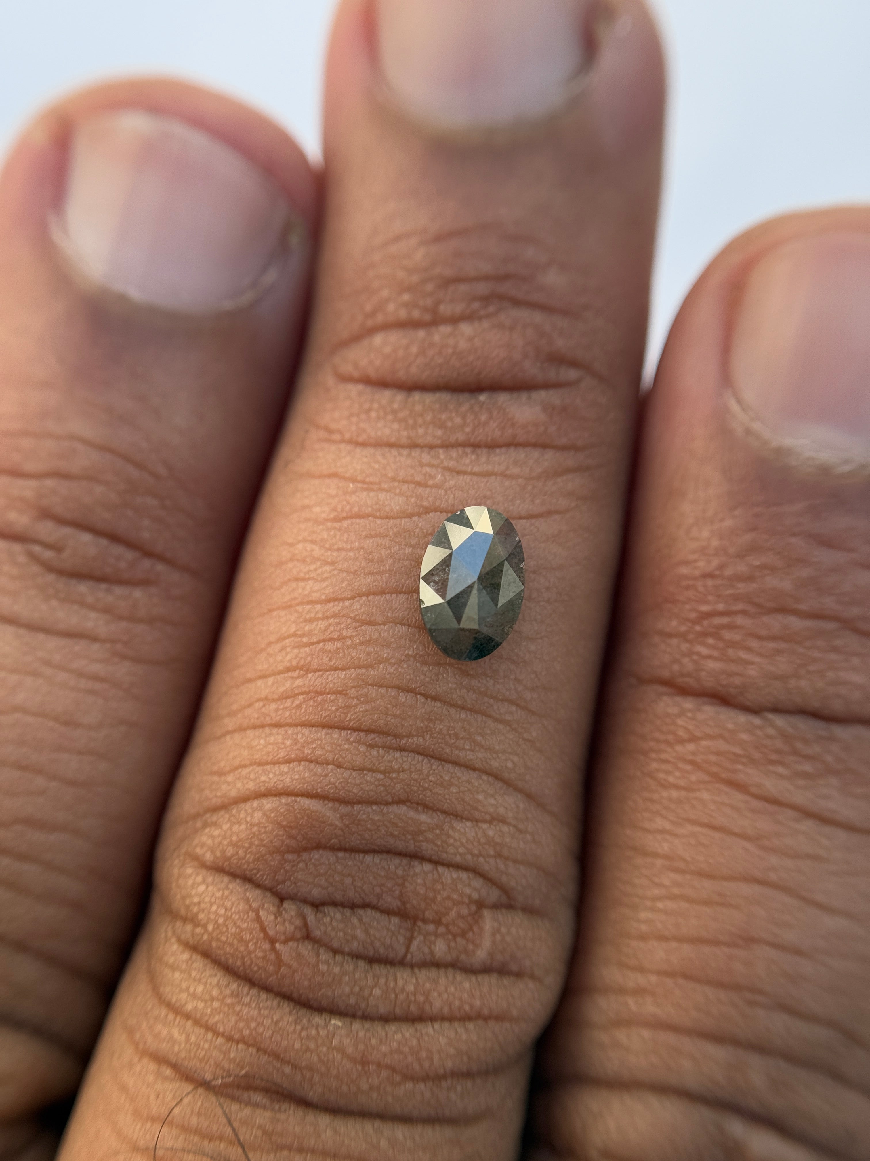 0.73 Ct Oval Rose Cut Grey Natural Salt and Pepper Diamond