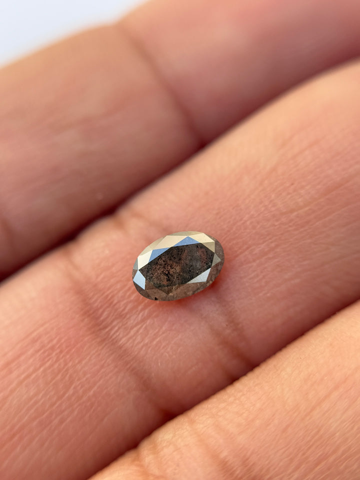 0.73 Ct Oval Rose Cut Grey Natural Salt and Pepper Diamond