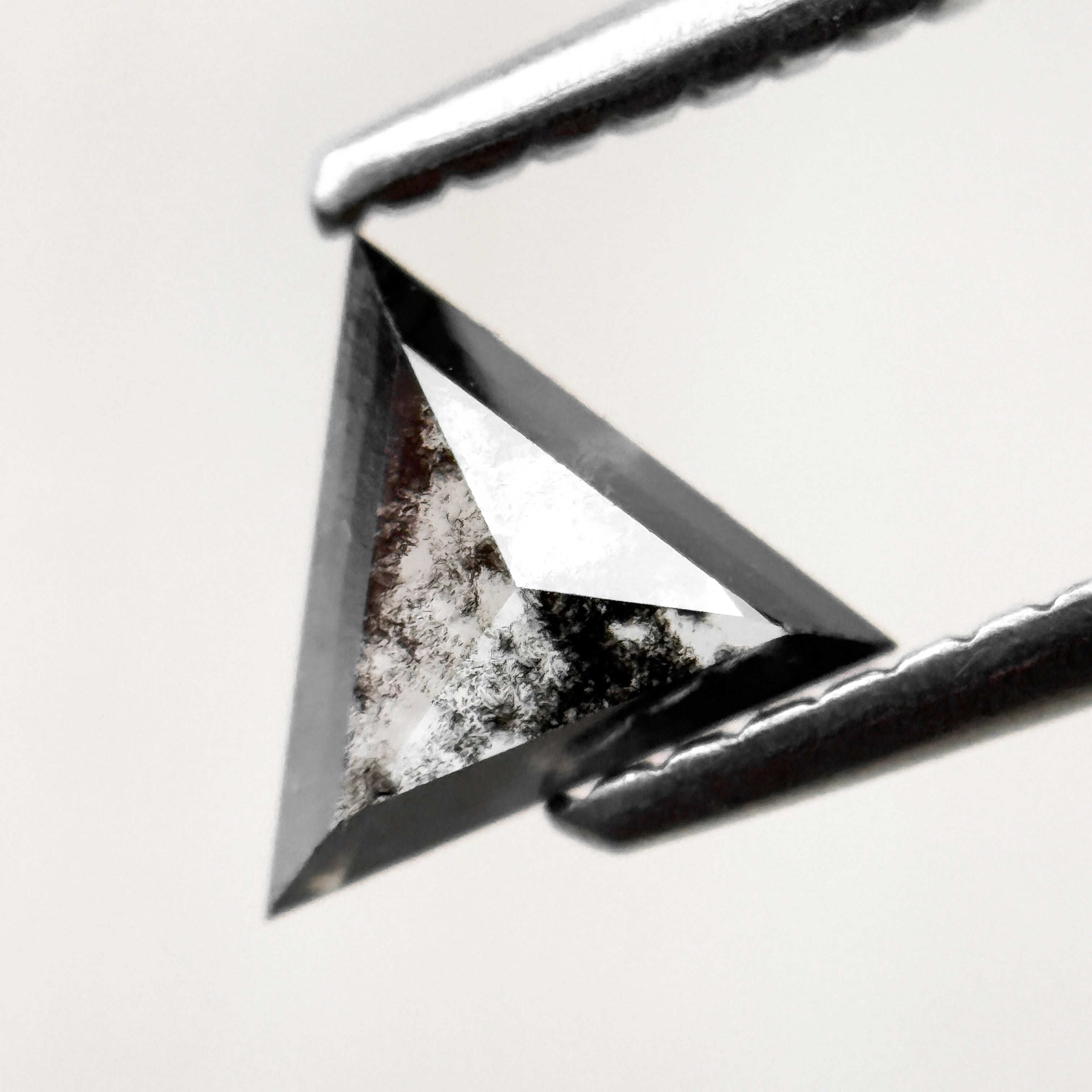 0.56 Ct Triangle Rose Cut Black Natural Salt and Pepper Diamond