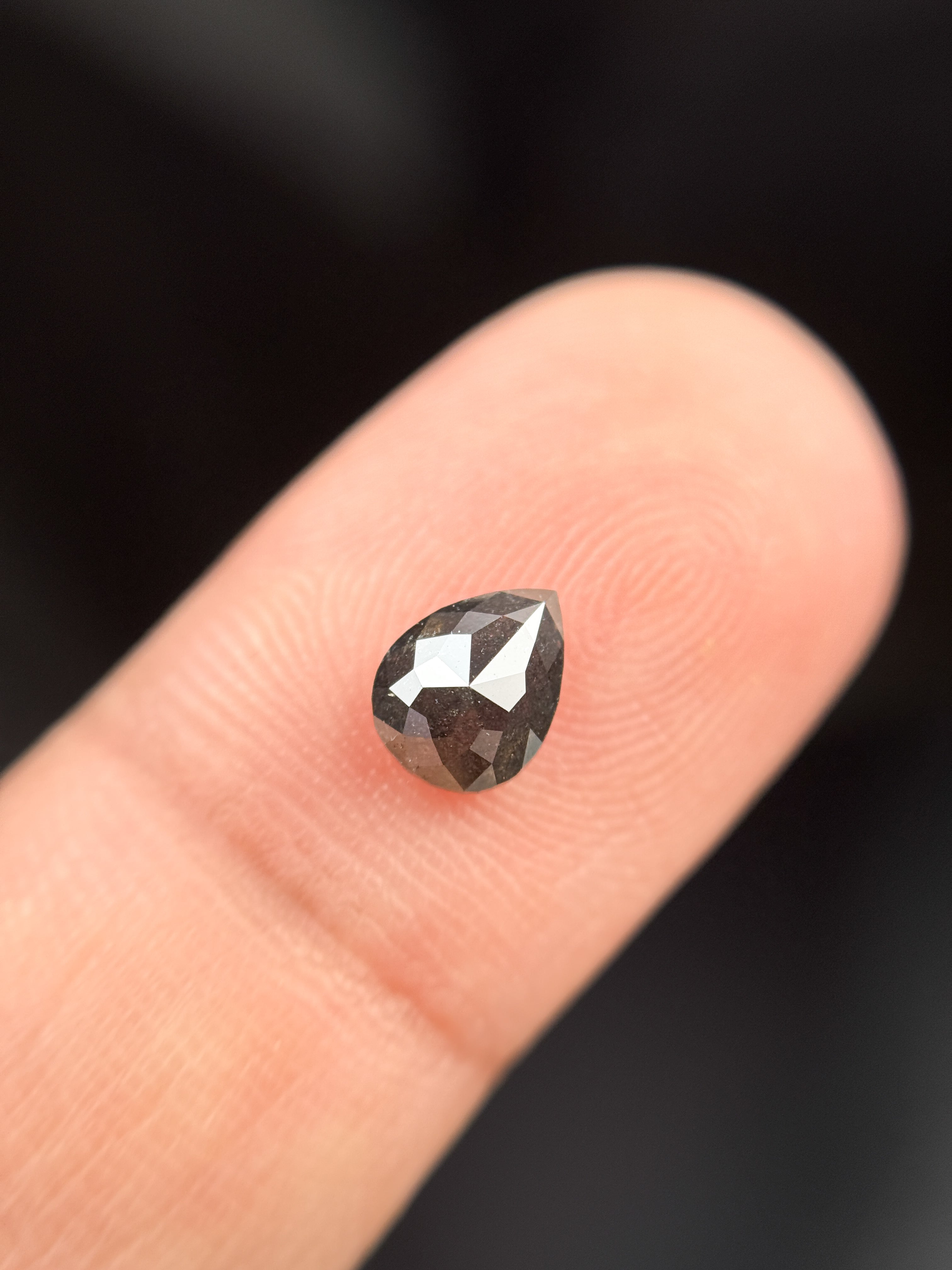 0.83 Ct Pear Rose Cut Grey Natural Salt and Pepper Diamond