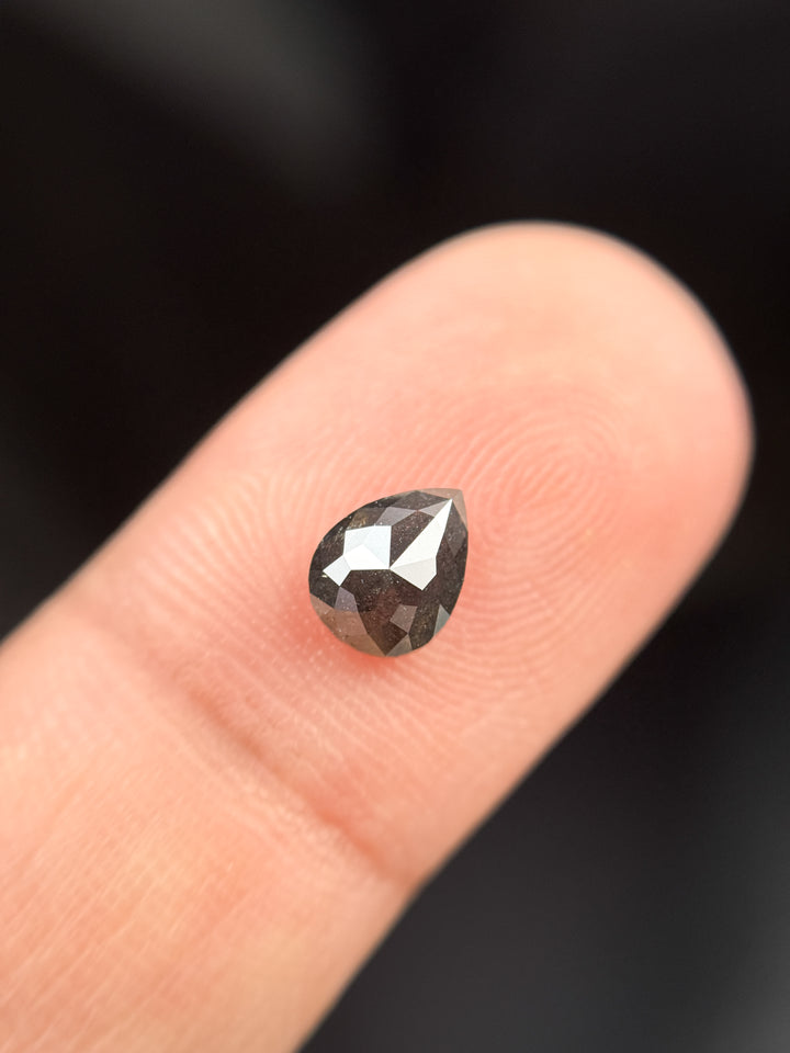 0.83 Ct Pear Rose Cut Grey Natural Salt and Pepper Diamond