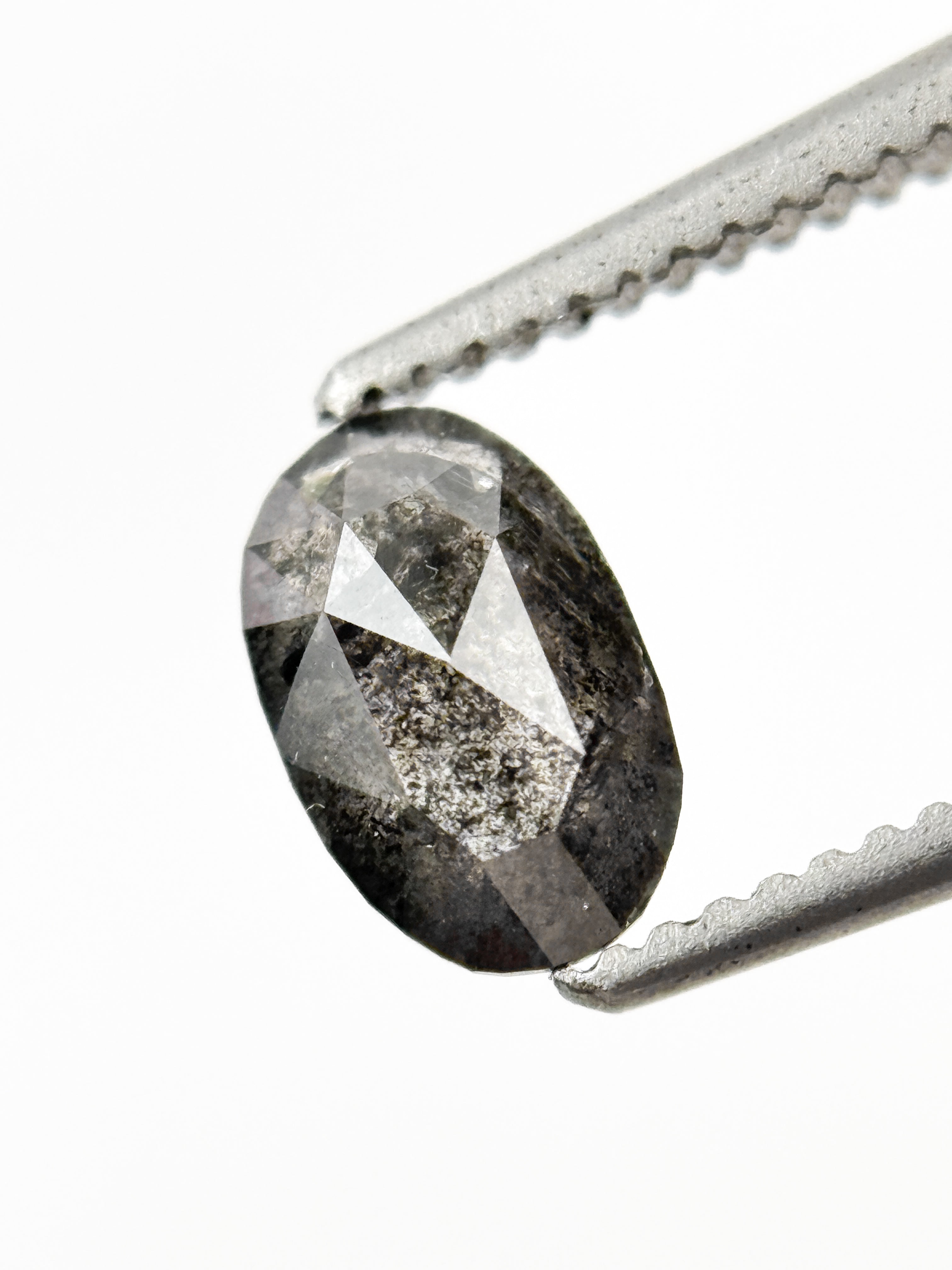 0.56 Ct Oval Rose Cut Grey Natural Salt and Pepper Diamond