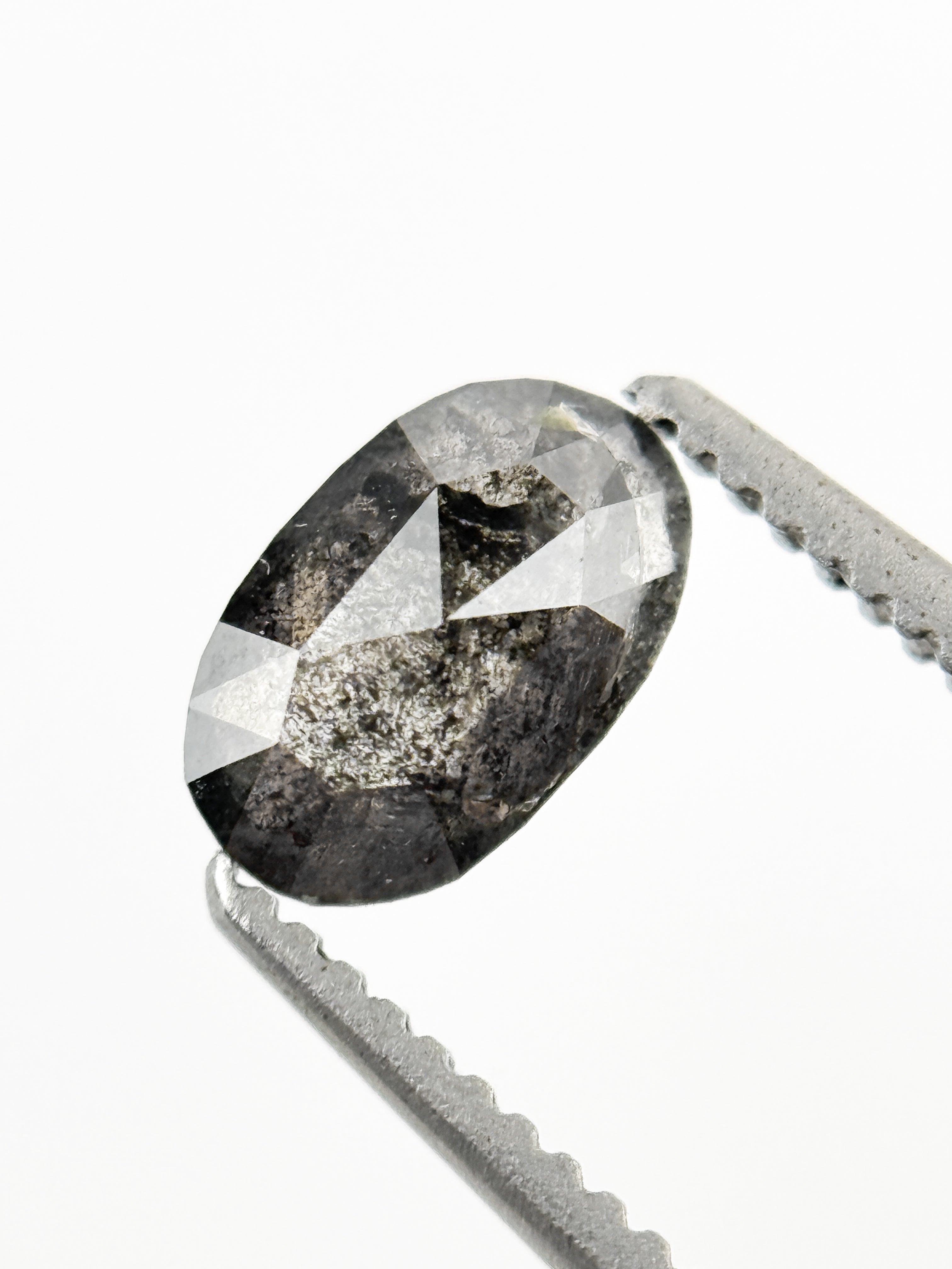 0.56 Ct Oval Rose Cut Grey Natural Salt and Pepper Diamond
