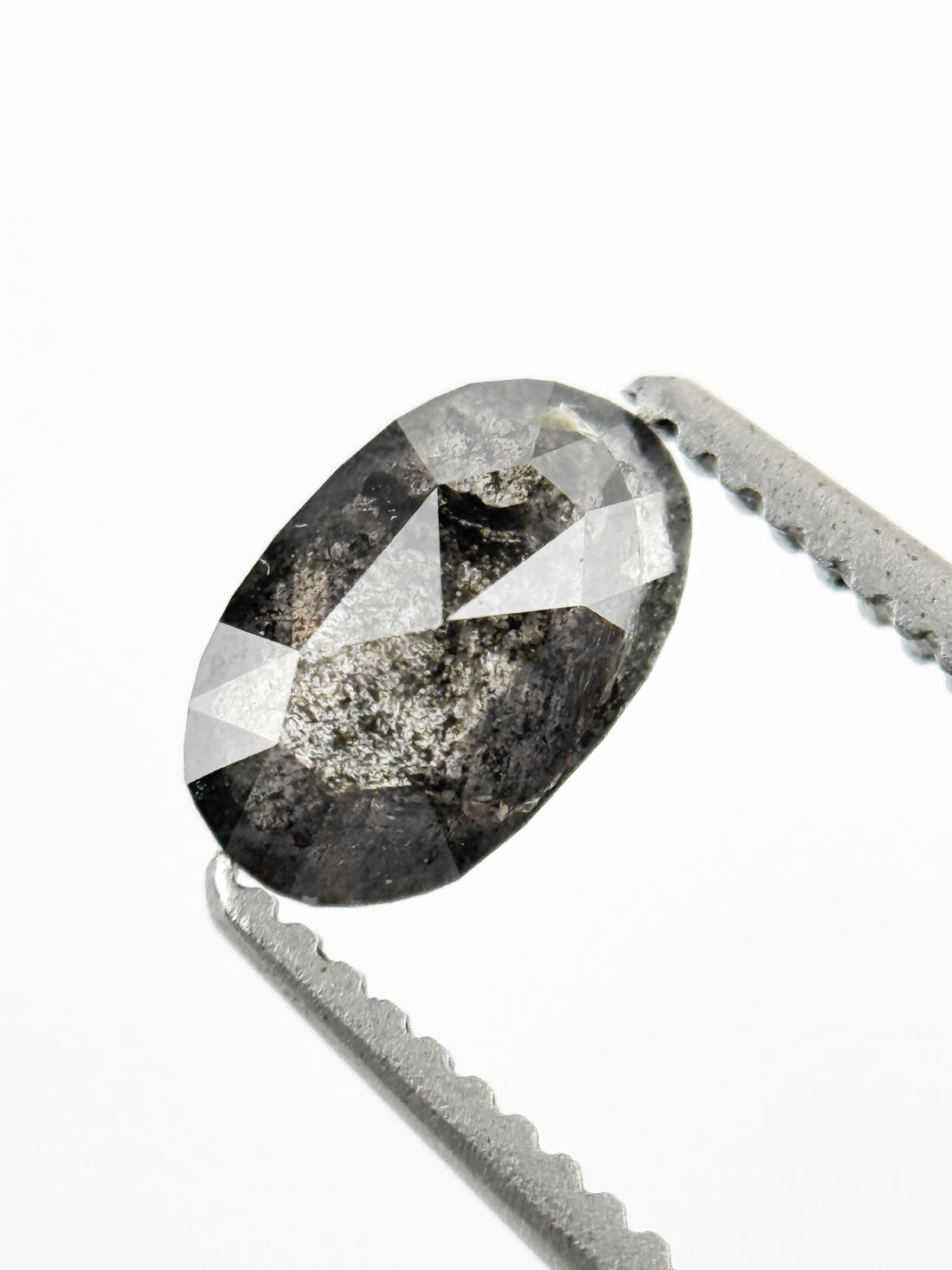 0.56 Ct Oval Rose Cut Grey Natural Salt and Pepper Diamond