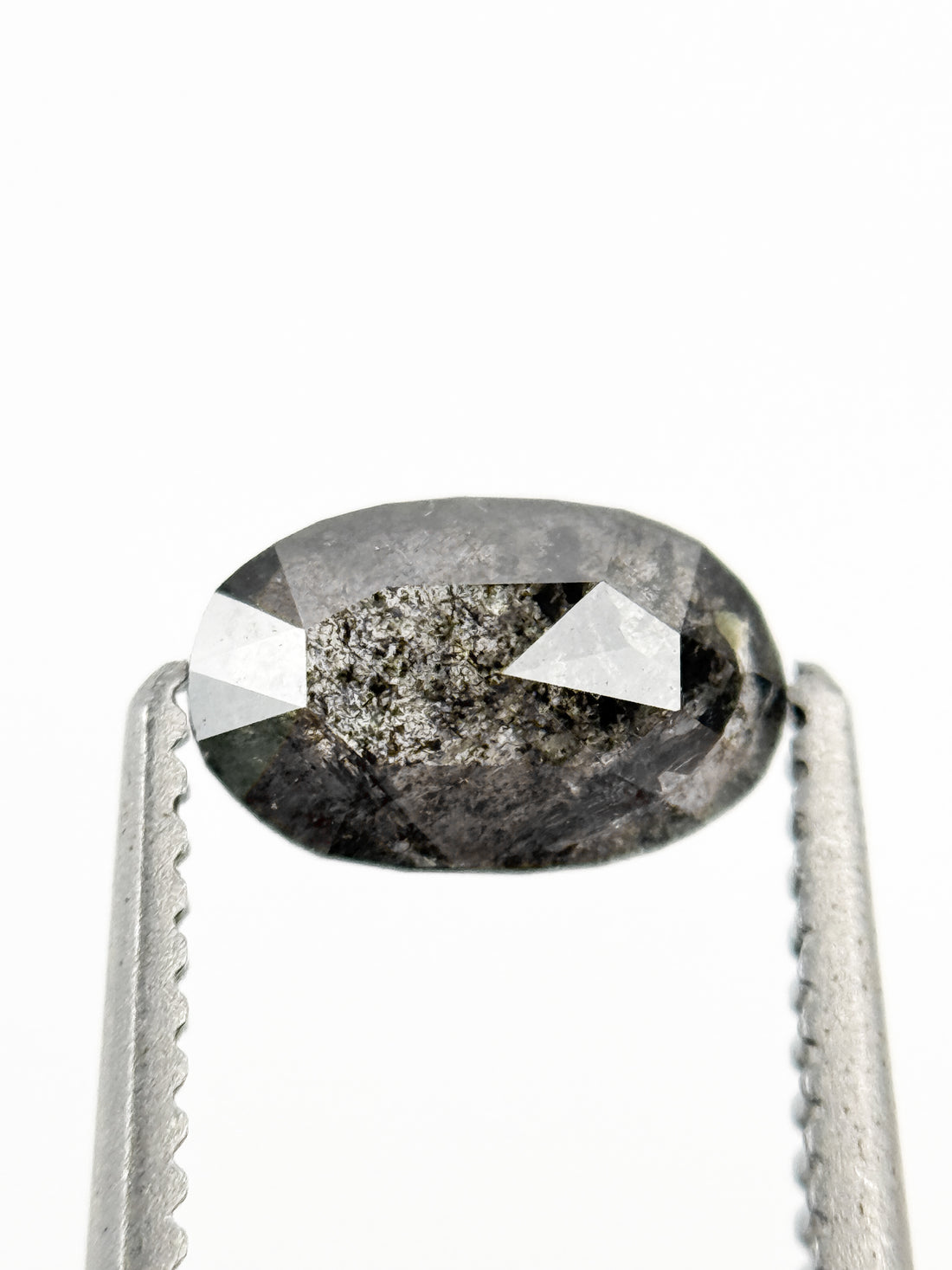 0.56 Ct Oval Rose Cut Grey Natural Salt and Pepper Diamond
