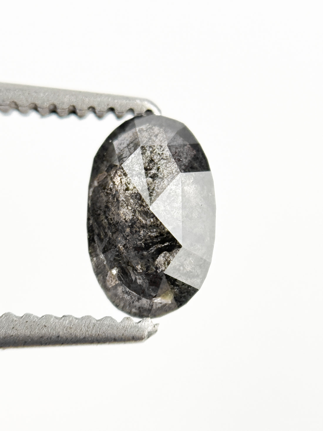 0.56 Ct Oval Rose Cut Grey Natural Salt and Pepper Diamond