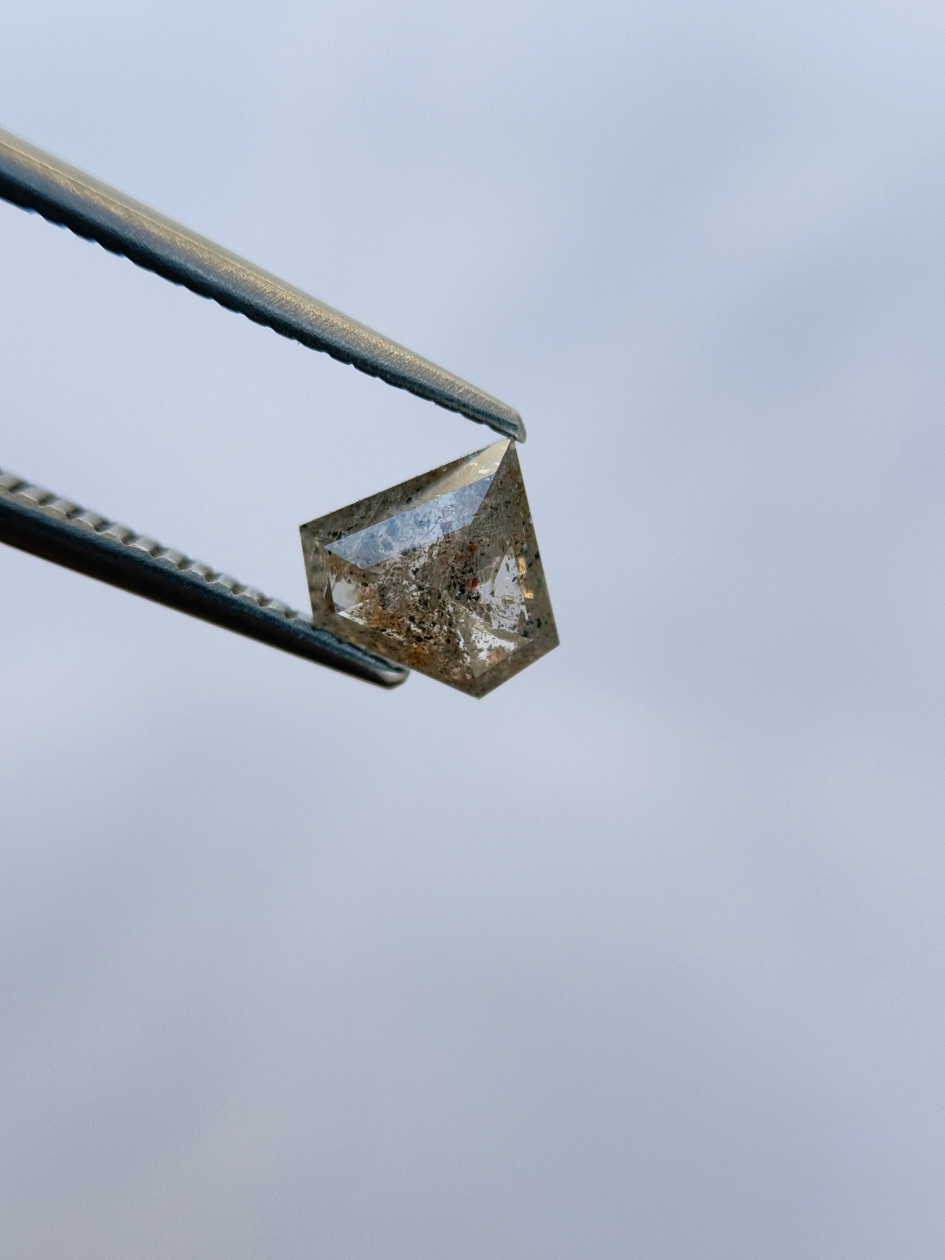 1.09 Ct Pentagon Rose Cut Grey Natural Salt and Pepper Diamond