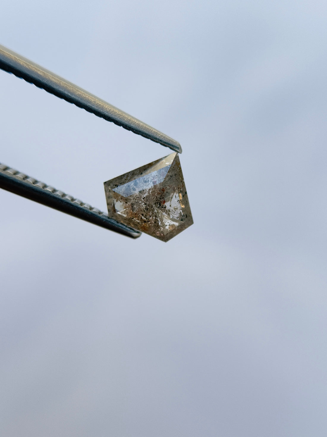 1.09 Ct Pentagon Rose Cut Grey Natural Salt and Pepper Diamond