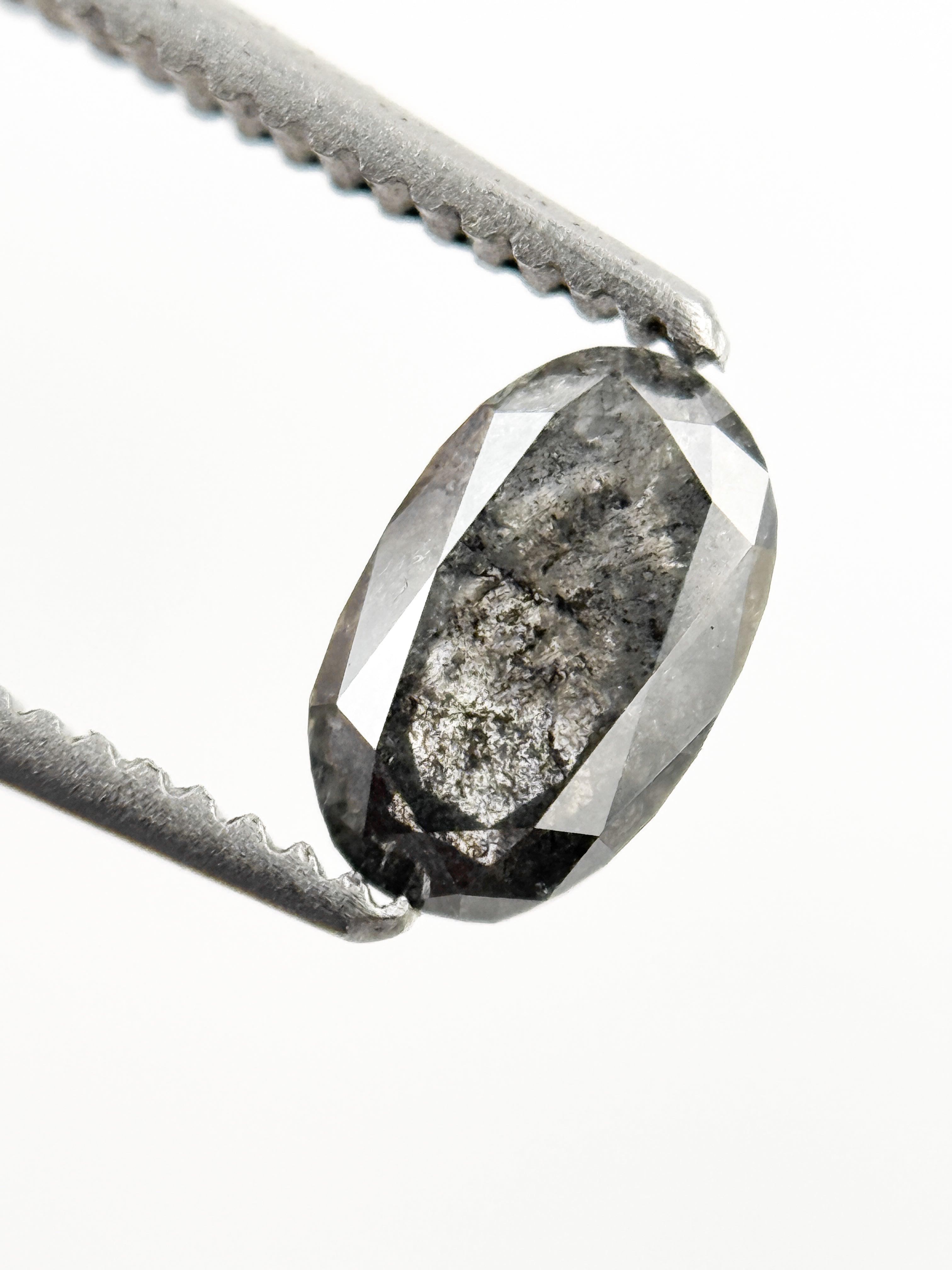 0.56 Ct Oval Rose Cut Grey Natural Salt and Pepper Diamond