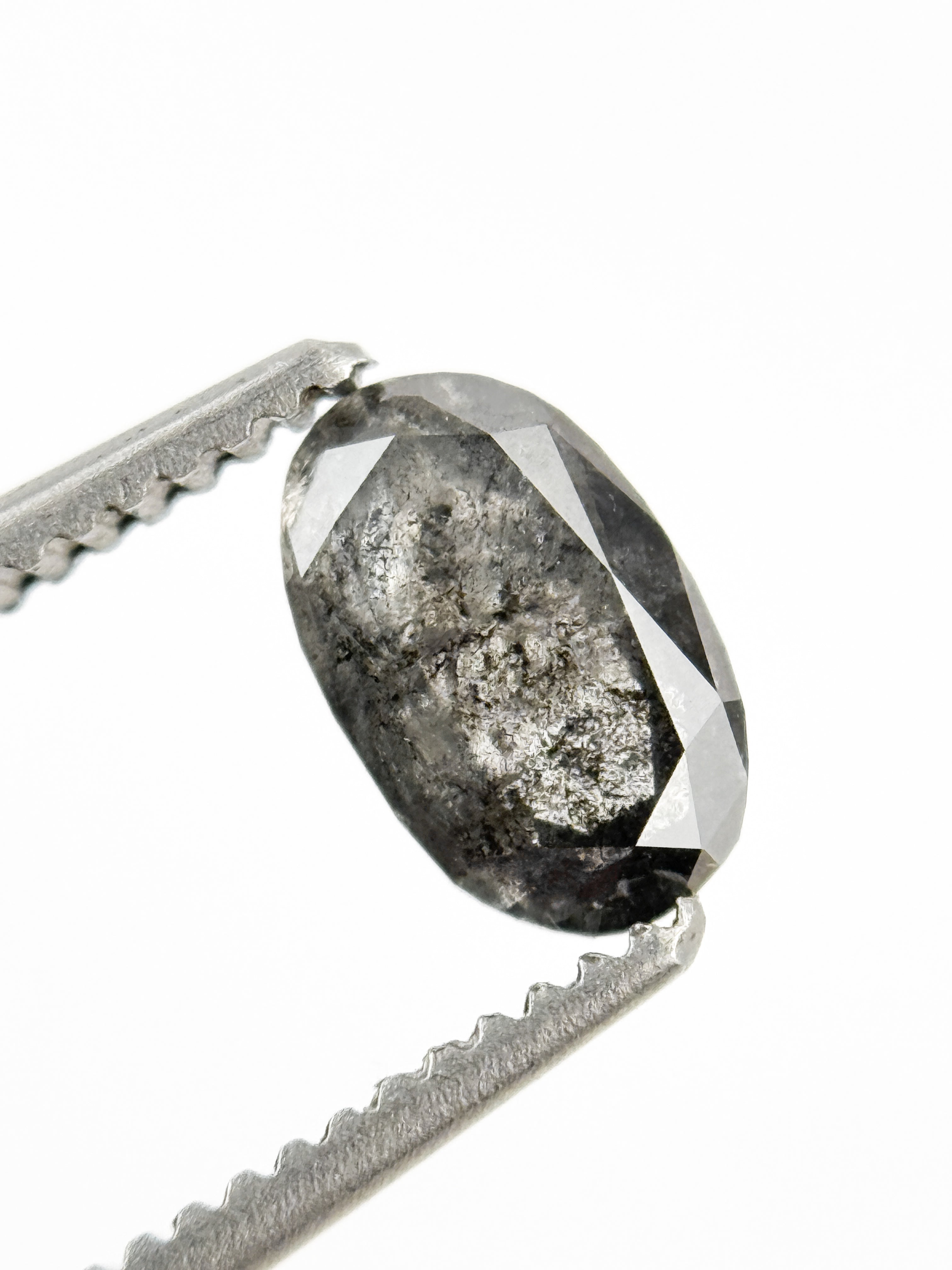 0.56 Ct Oval Rose Cut Grey Natural Salt and Pepper Diamond