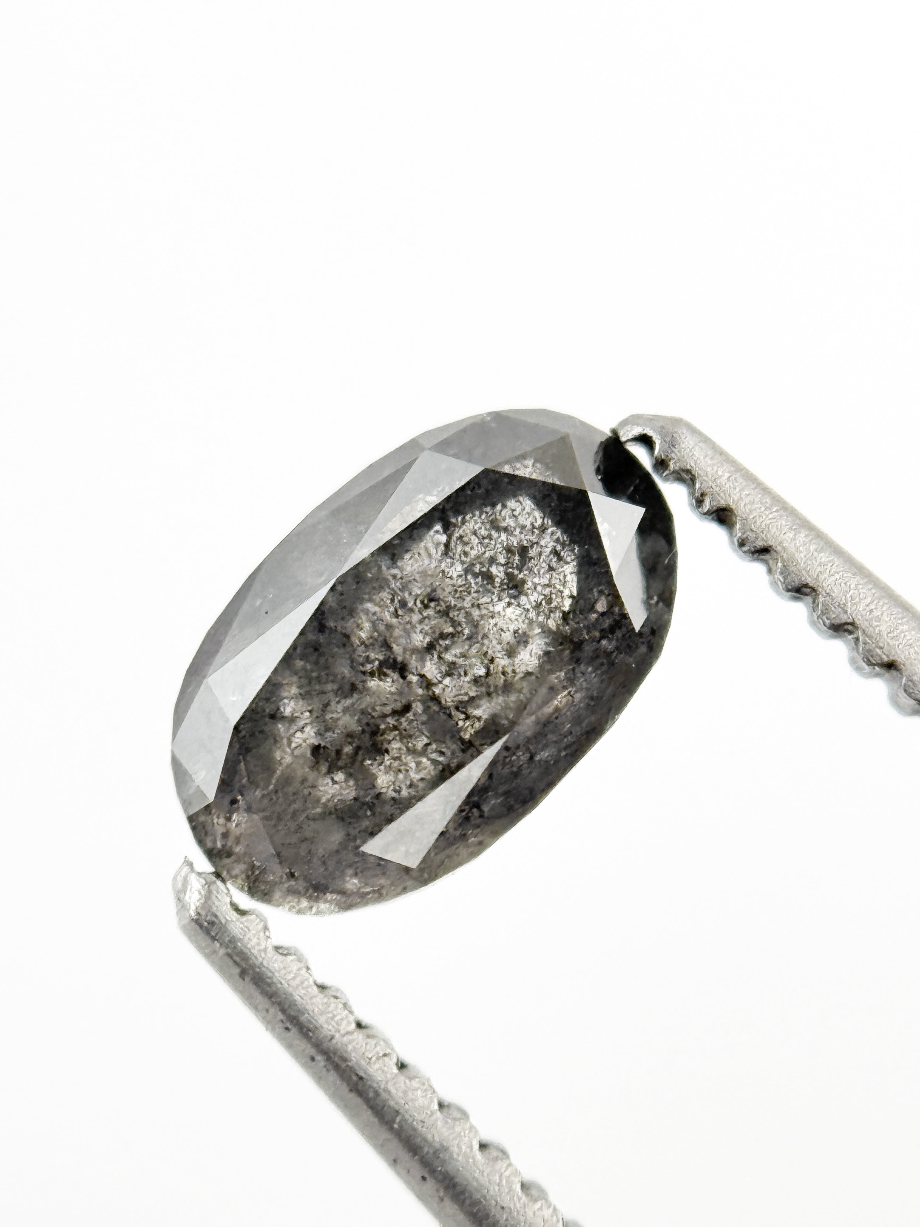 0.56 Ct Oval Rose Cut Grey Natural Salt and Pepper Diamond