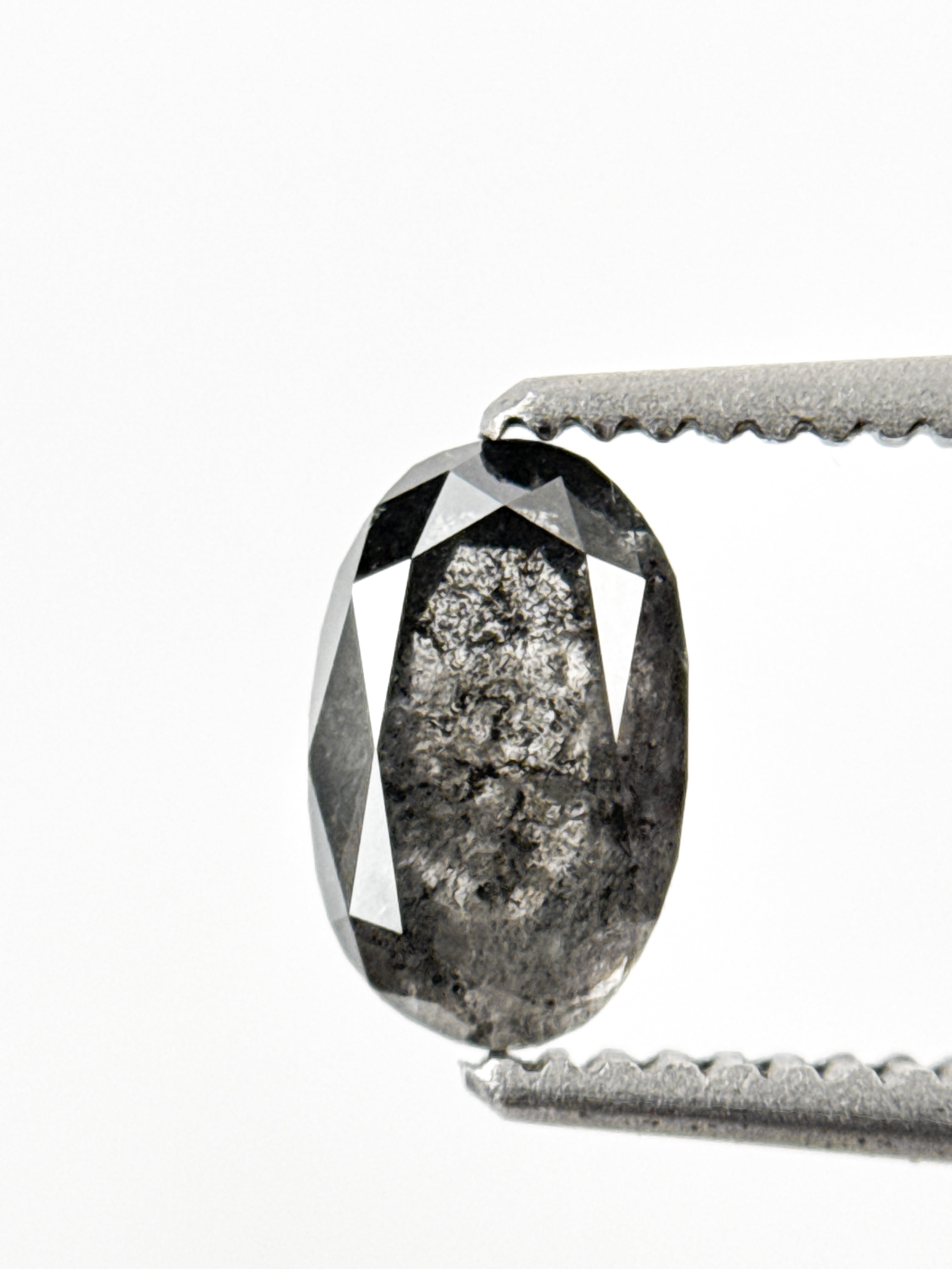 0.56 Ct Oval Rose Cut Grey Natural Salt and Pepper Diamond