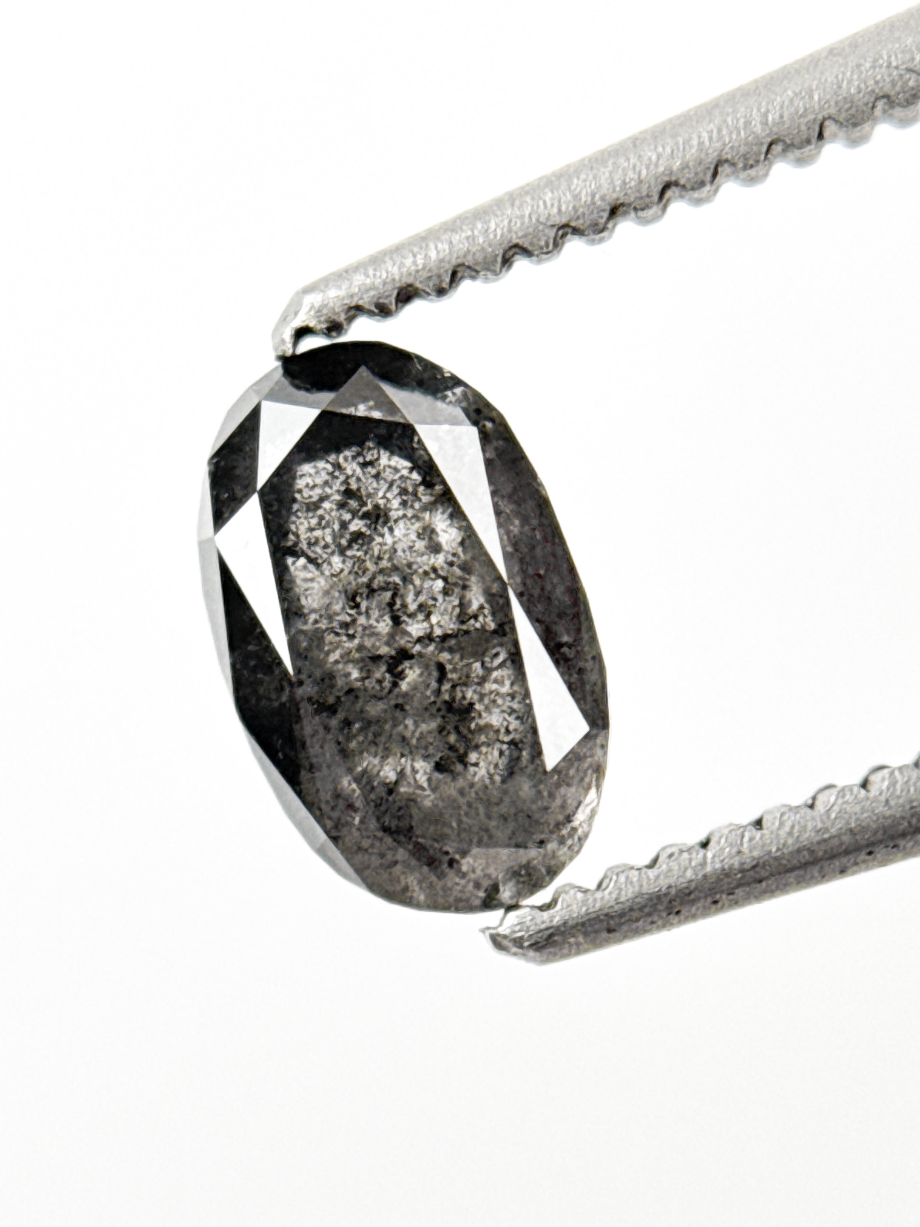 0.56 Ct Oval Rose Cut Grey Natural Salt and Pepper Diamond