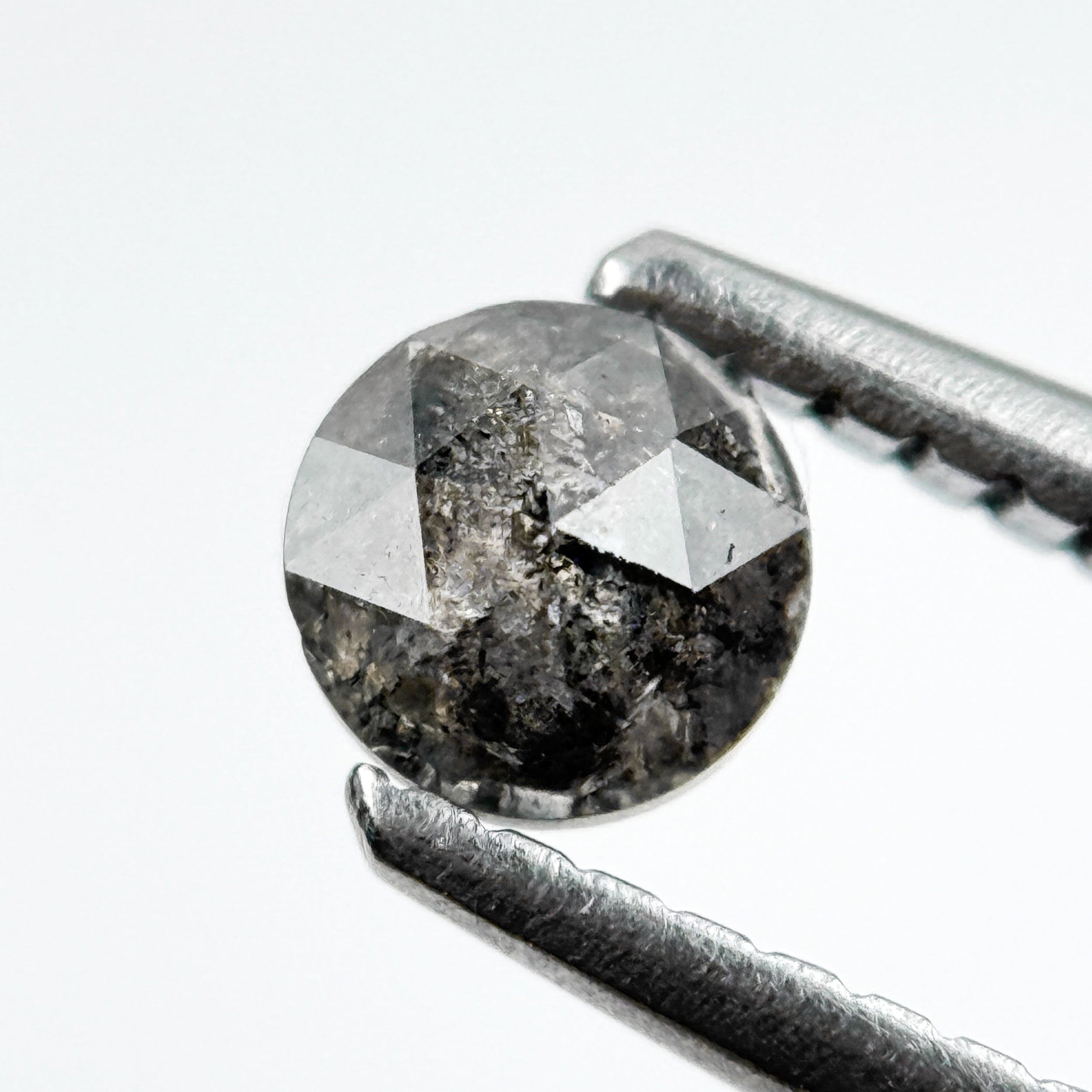0.48 Ct Round Rose Cut Grey Natural Salt and Pepper Diamond