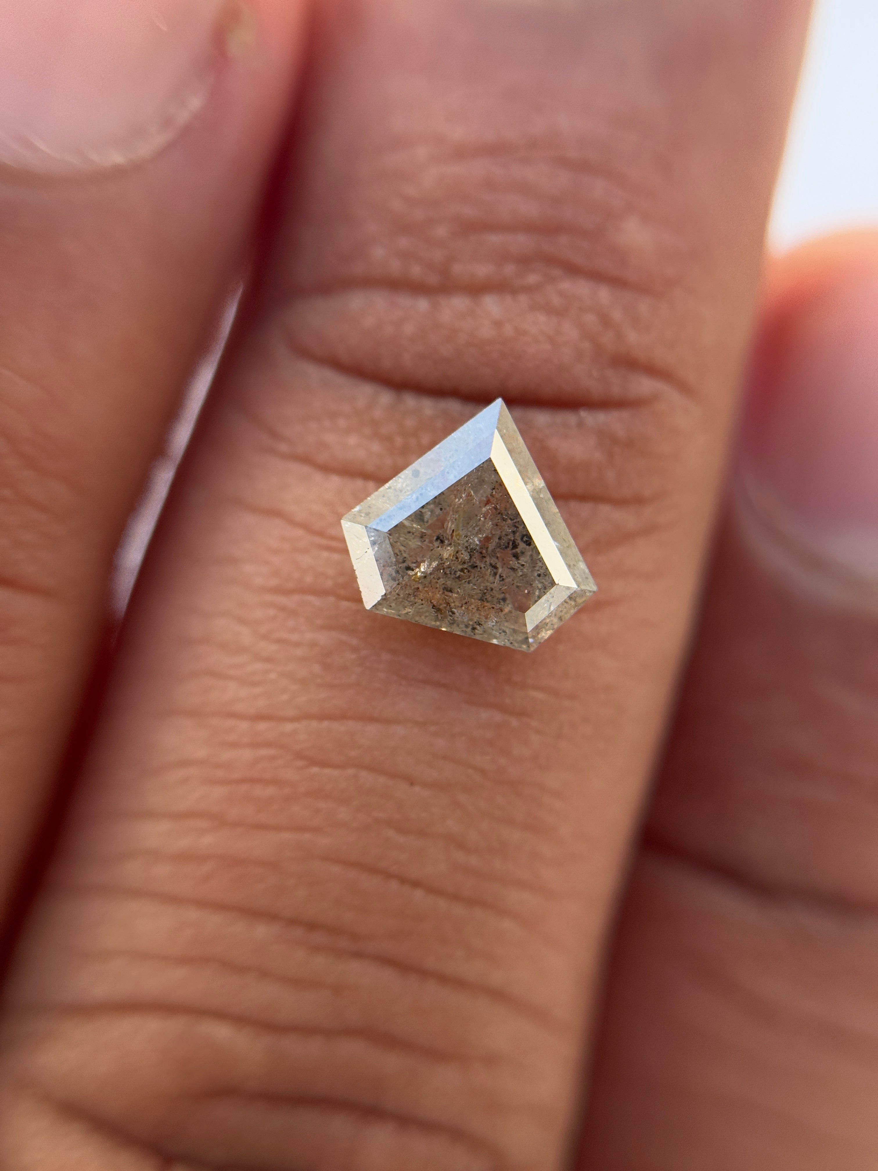 1.09 Ct Pentagon Rose Cut Grey Natural Salt and Pepper Diamond