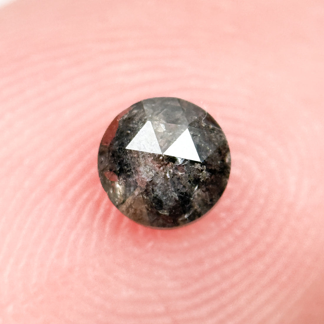 0.48 Ct Round Rose Cut Grey Natural Salt and Pepper Diamond