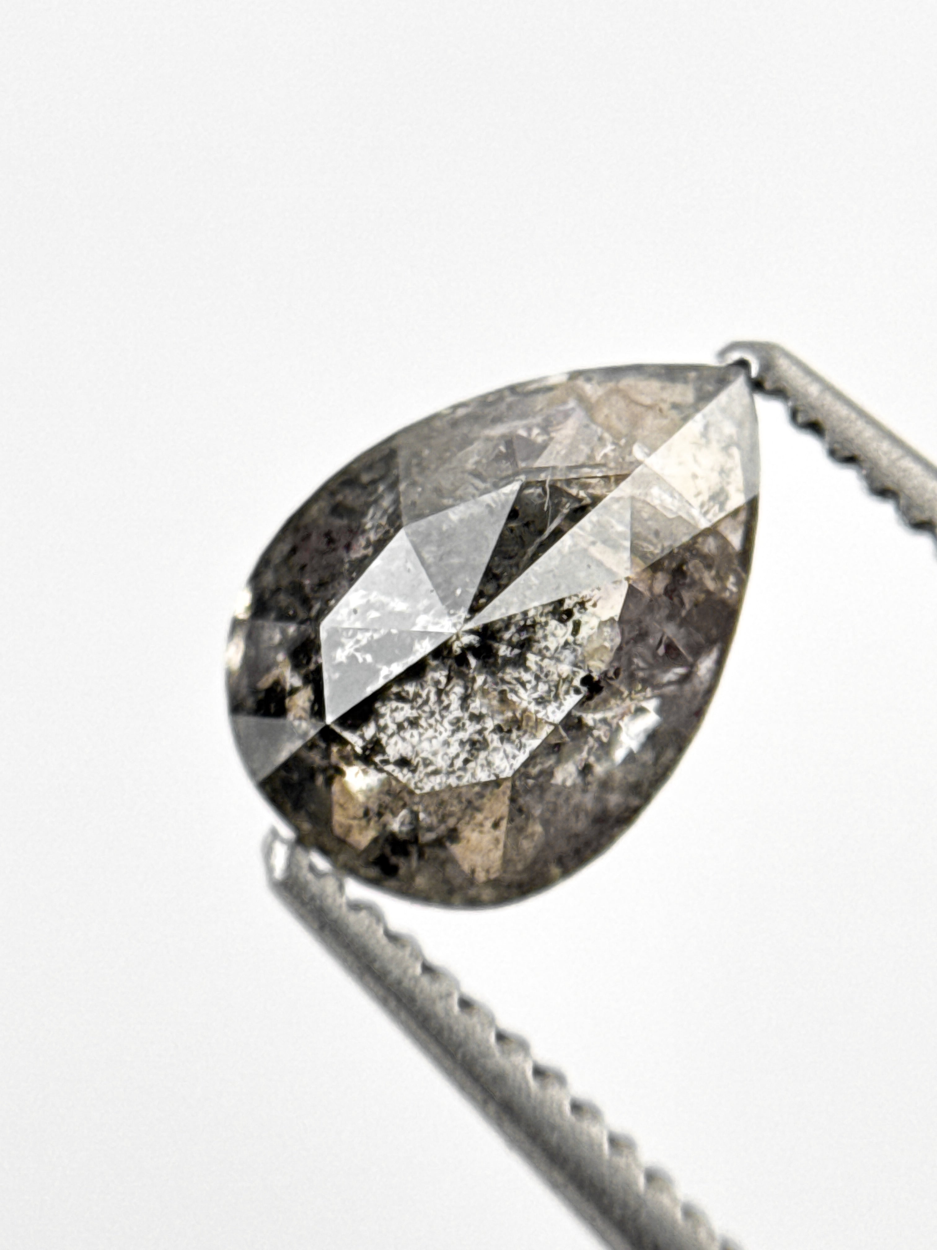 1.27 Ct Pear Rose Cut Grey Natural Galaxy Diamond