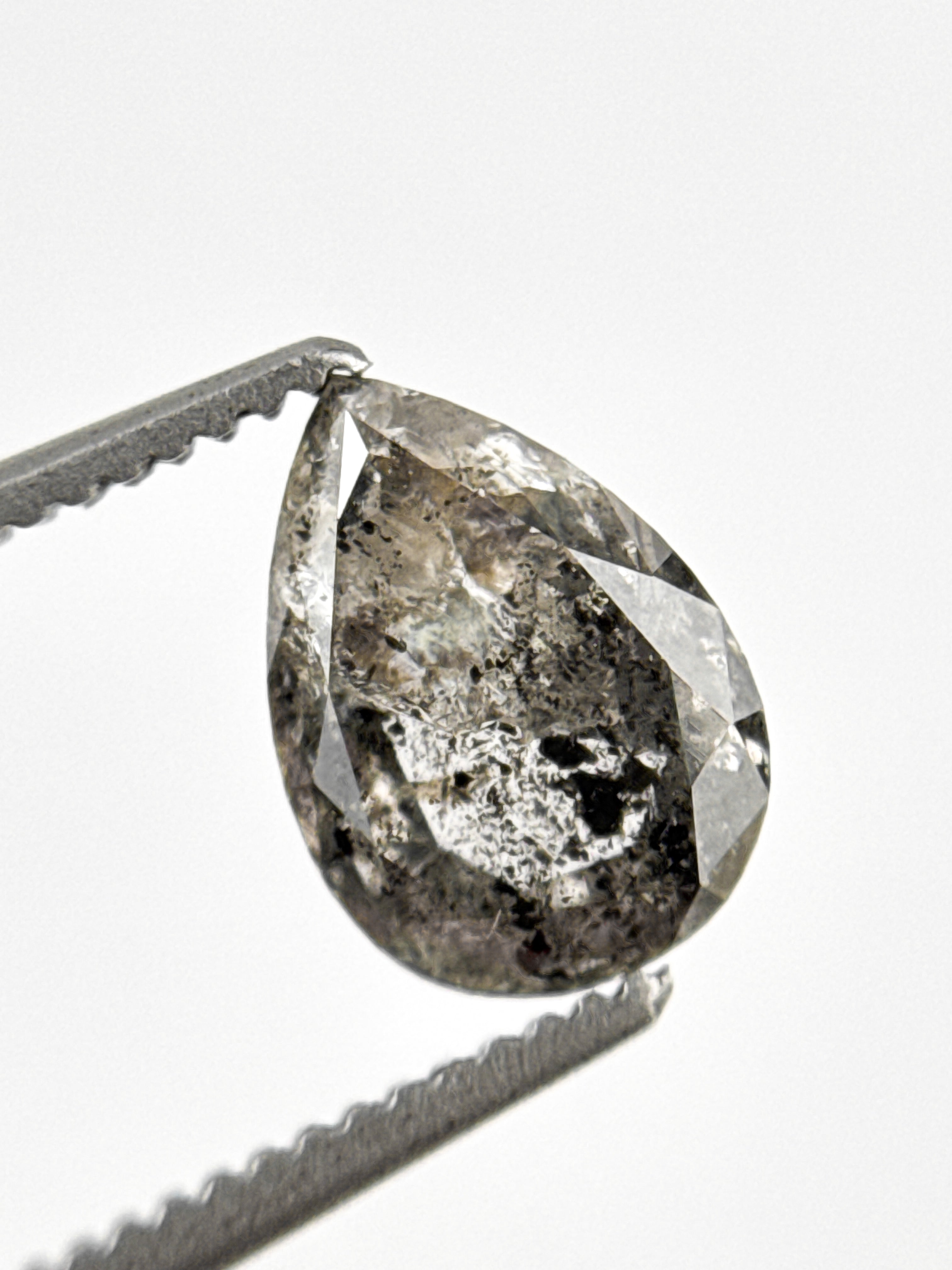 1.27 Ct Pear Rose Cut Grey Natural Galaxy Diamond