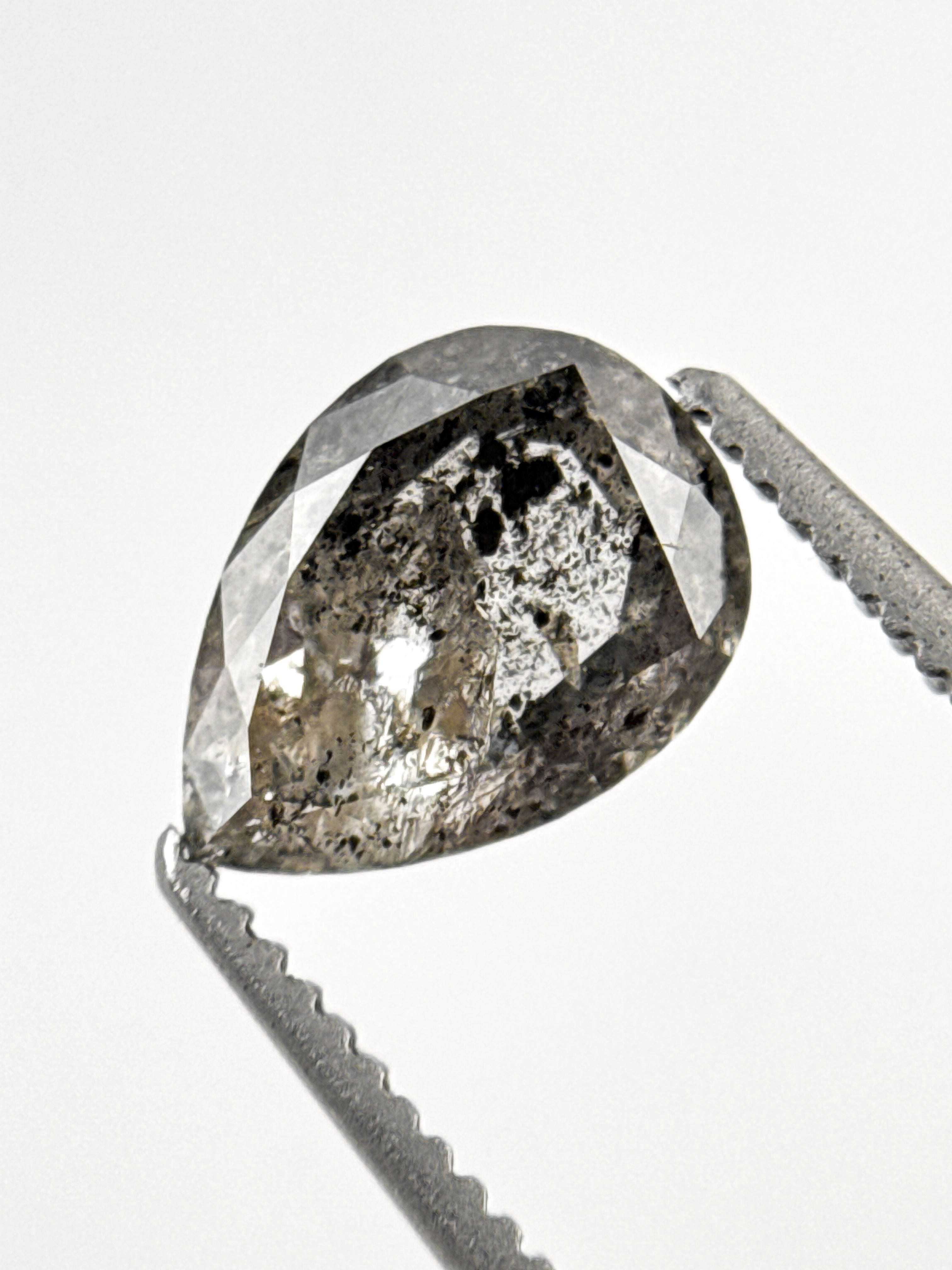 1.27 Ct Pear Rose Cut Grey Natural Galaxy Diamond