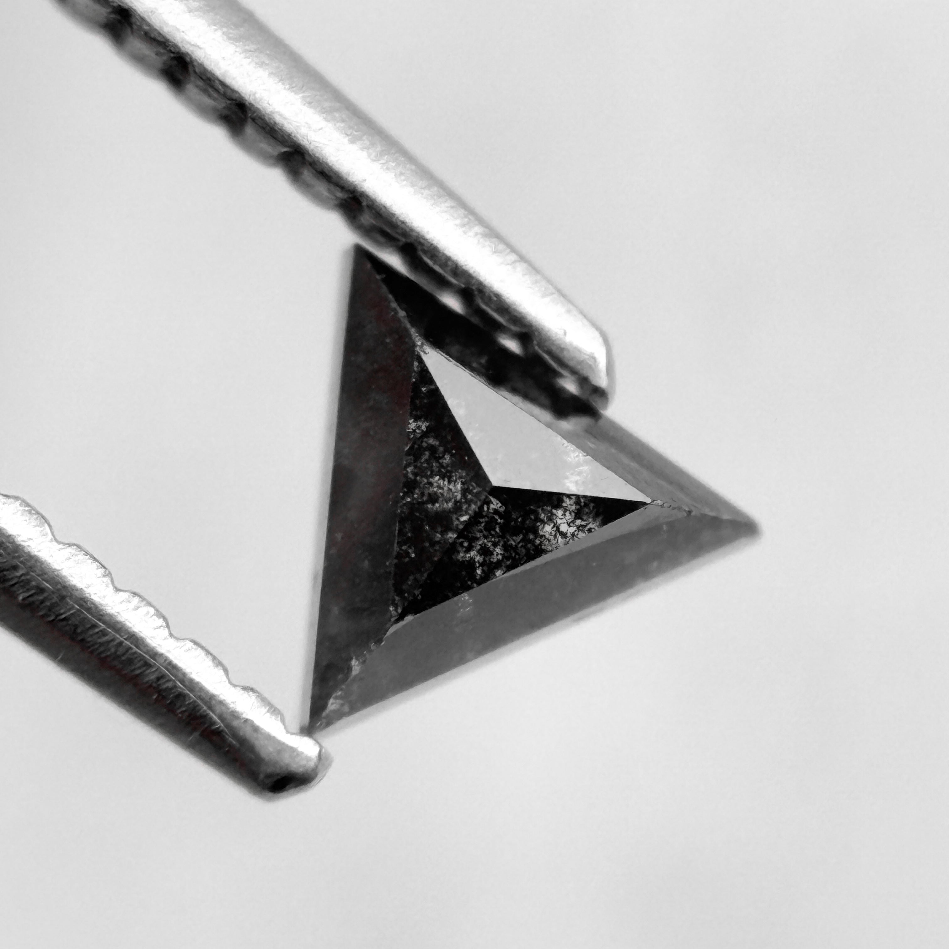 0.40 Ct Triangle Rose Cut Black Natural Salt and Pepper Diamond