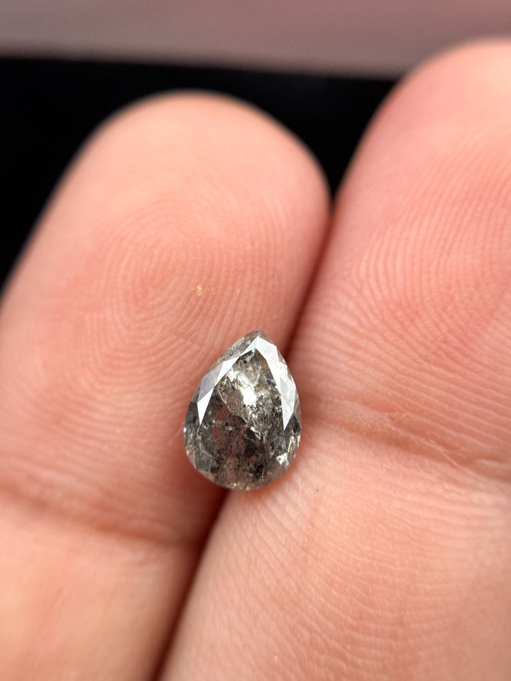 1.27 Ct Pear Rose Cut Grey Natural Galaxy Diamond