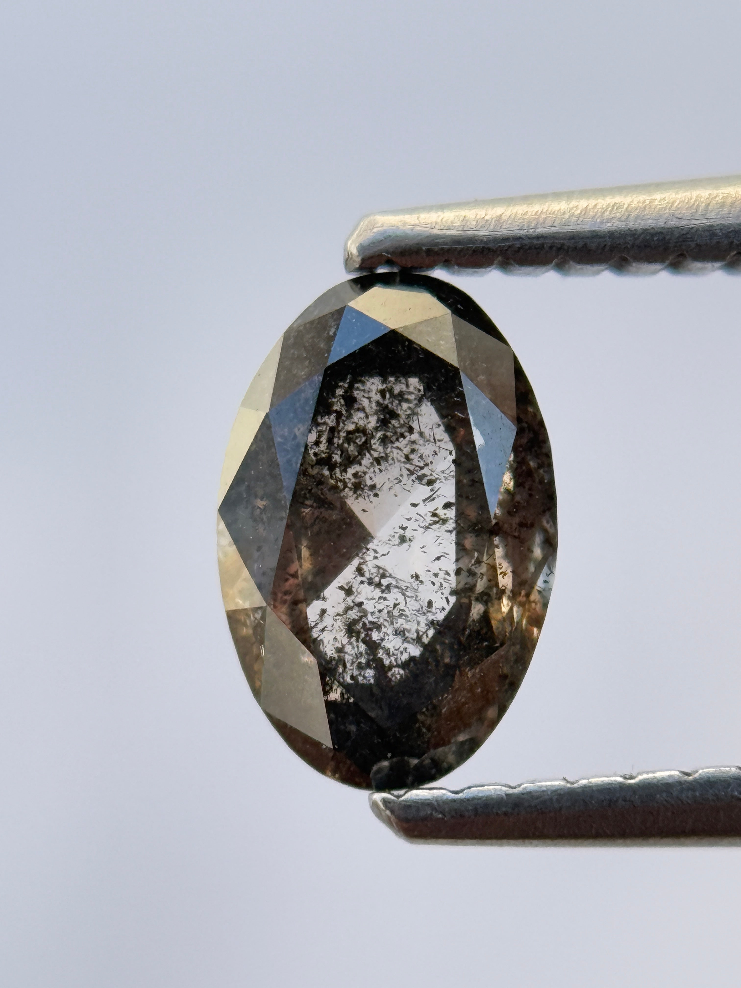 0.70 Ct Oval Rose Cut Grey Natural Salt and Pepper Diamond