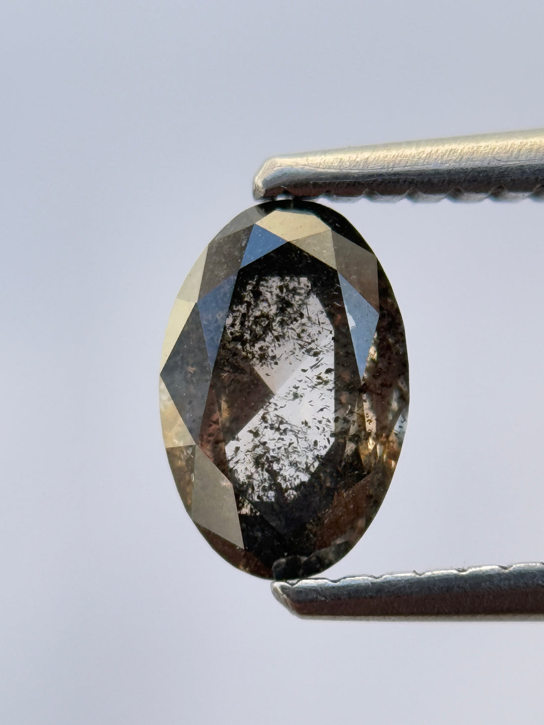0.70 Ct Oval Rose Cut Grey Natural Salt and Pepper Diamond