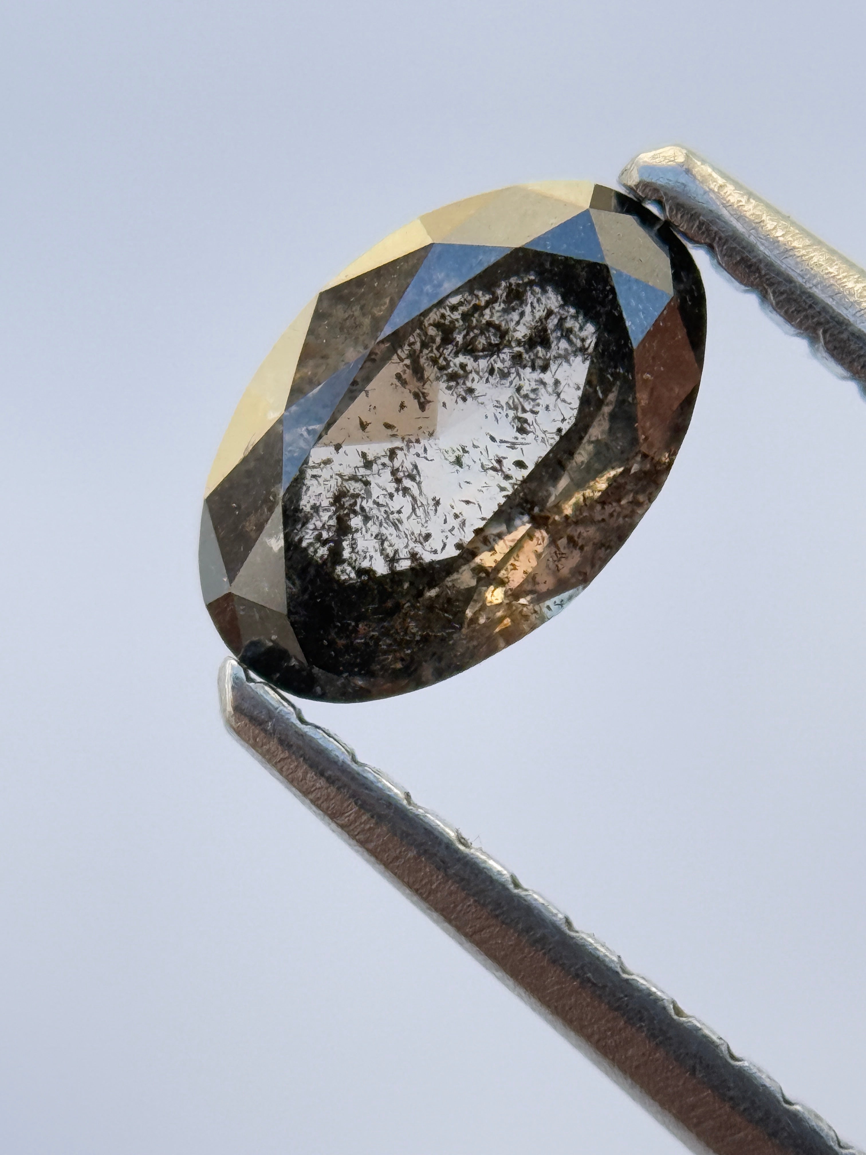 0.70 Ct Oval Rose Cut Grey Natural Salt and Pepper Diamond