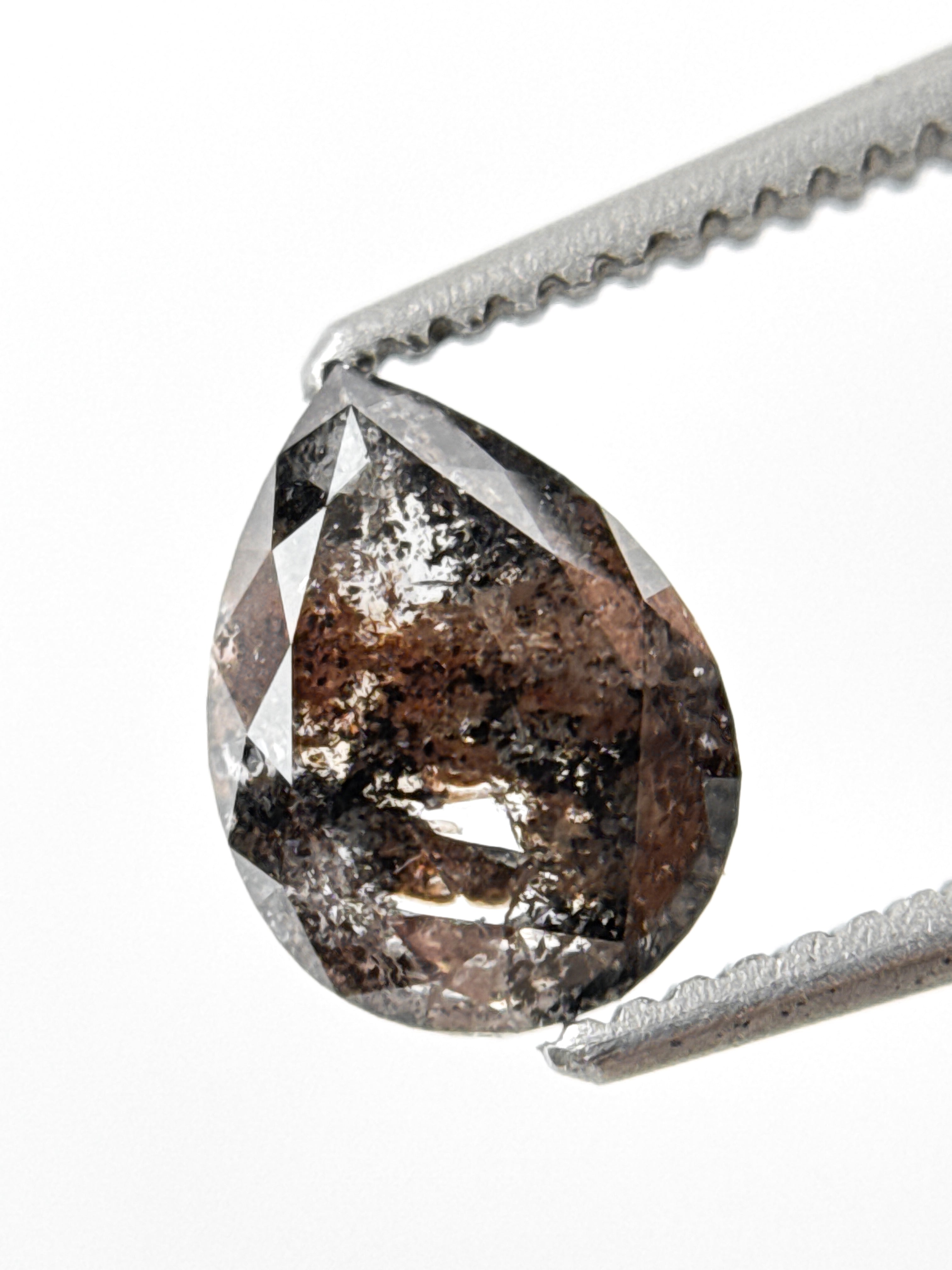 1.01 Ct Pear Rose Cut Grey Natural Inclusion Diamond