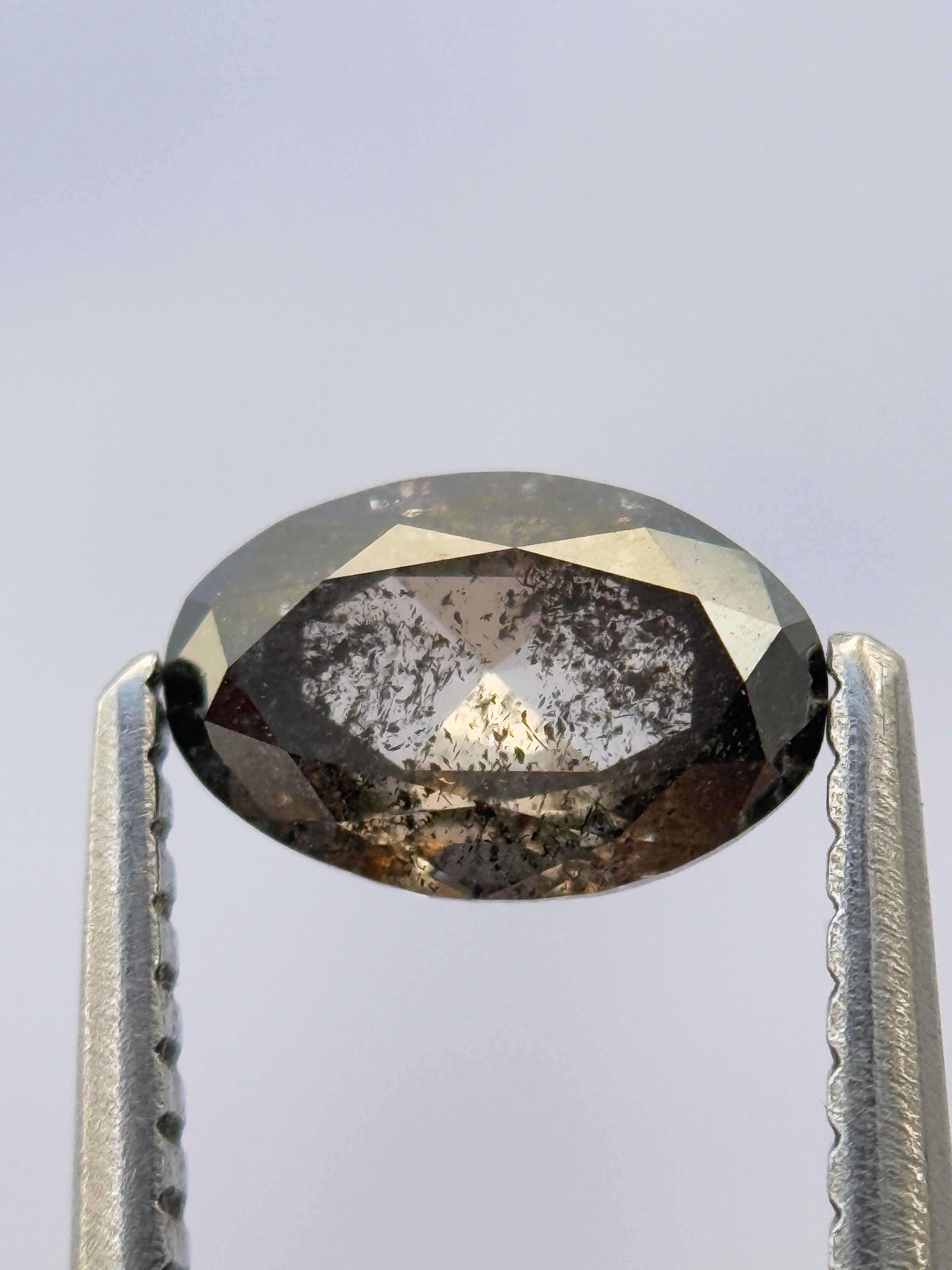 0.70 Ct Oval Rose Cut Grey Natural Salt and Pepper Diamond