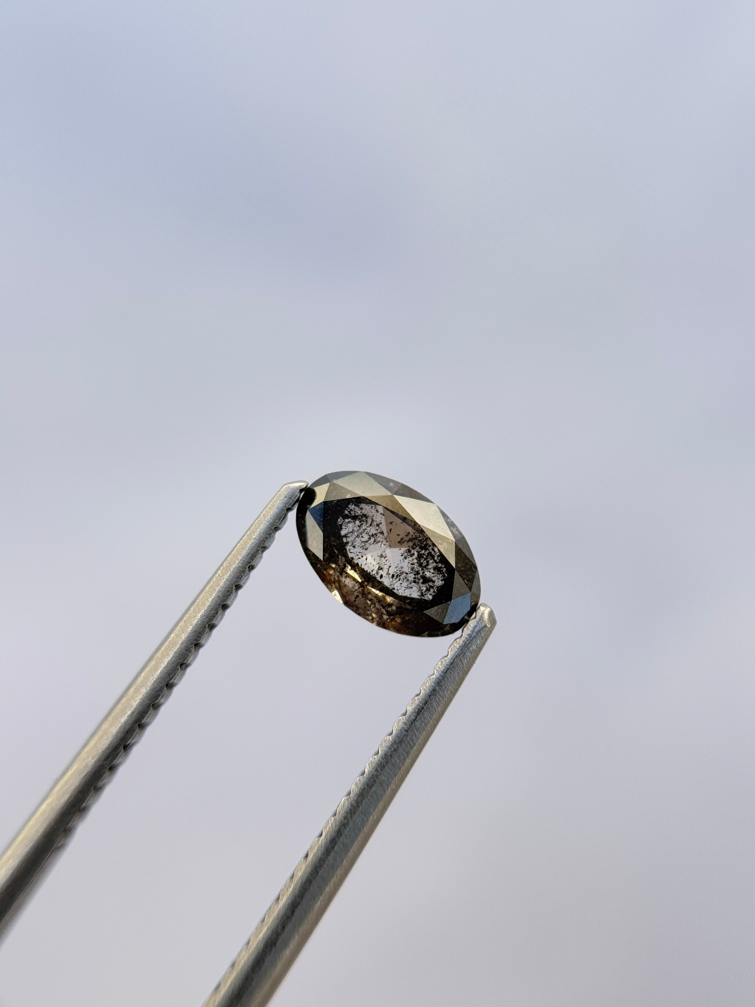 0.70 Ct Oval Rose Cut Grey Natural Salt and Pepper Diamond