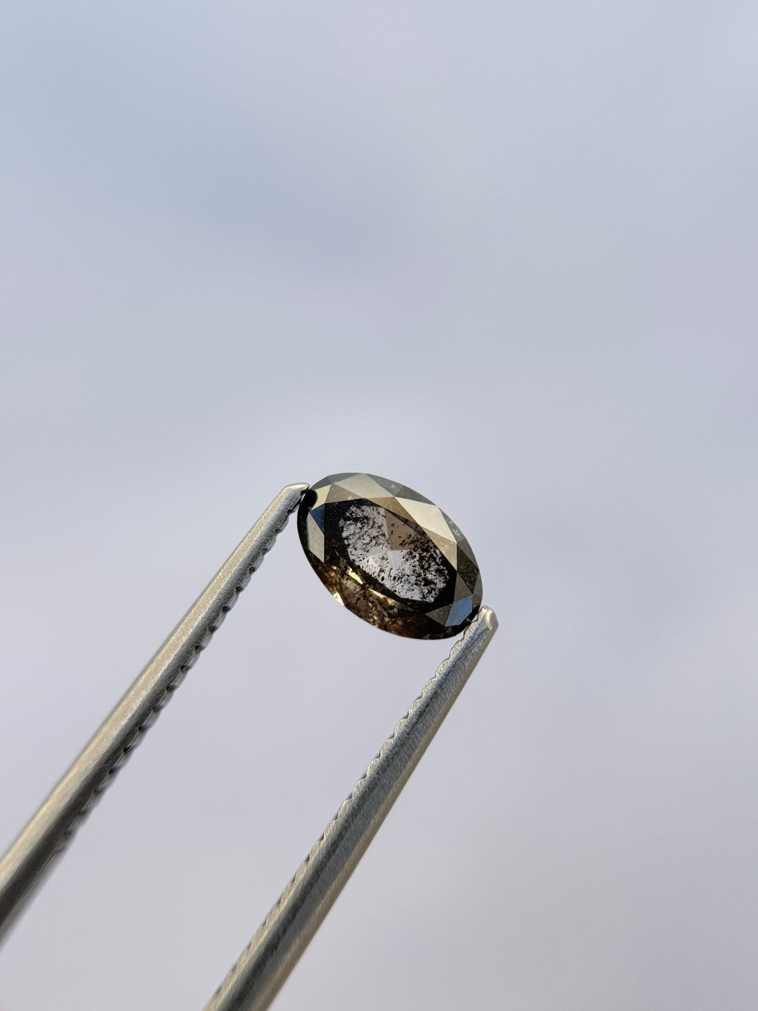 0.70 Ct Oval Rose Cut Grey Natural Salt and Pepper Diamond