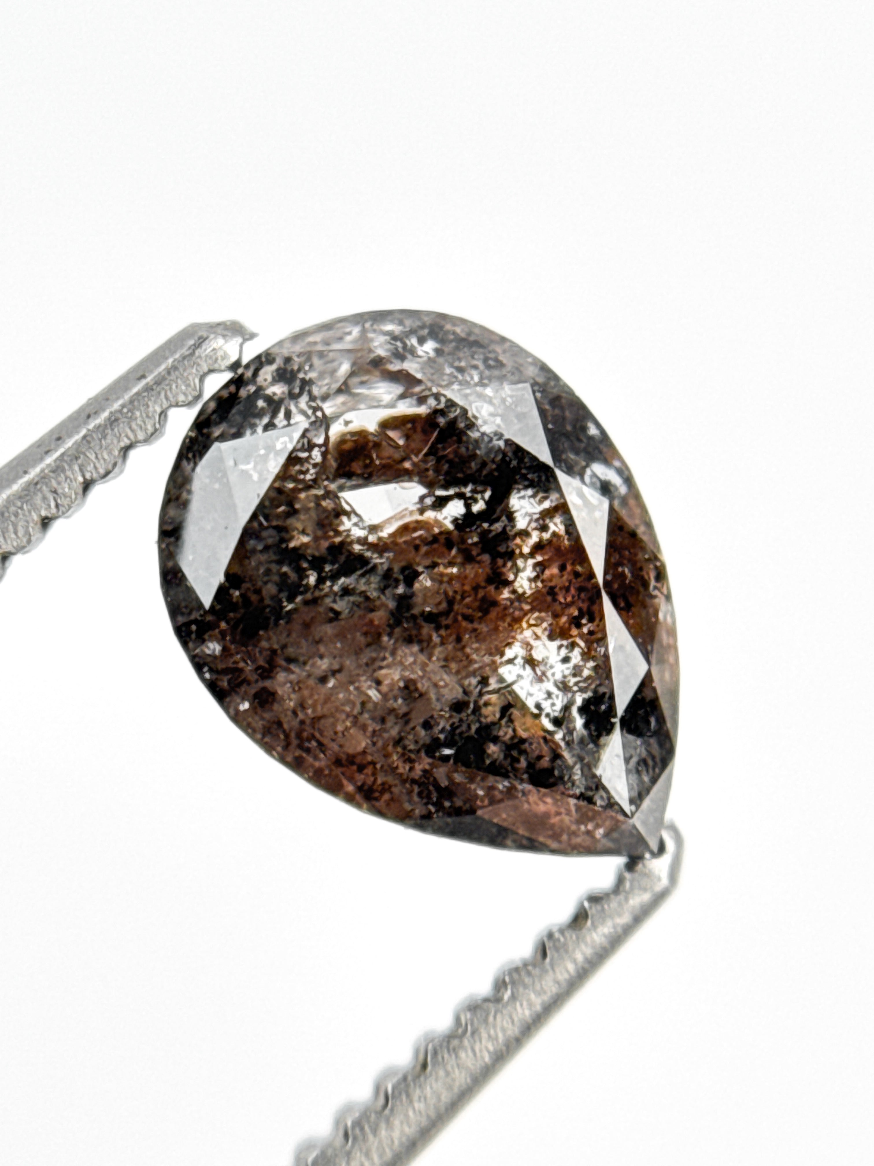 1.01 Ct Pear Rose Cut Grey Natural Inclusion Diamond