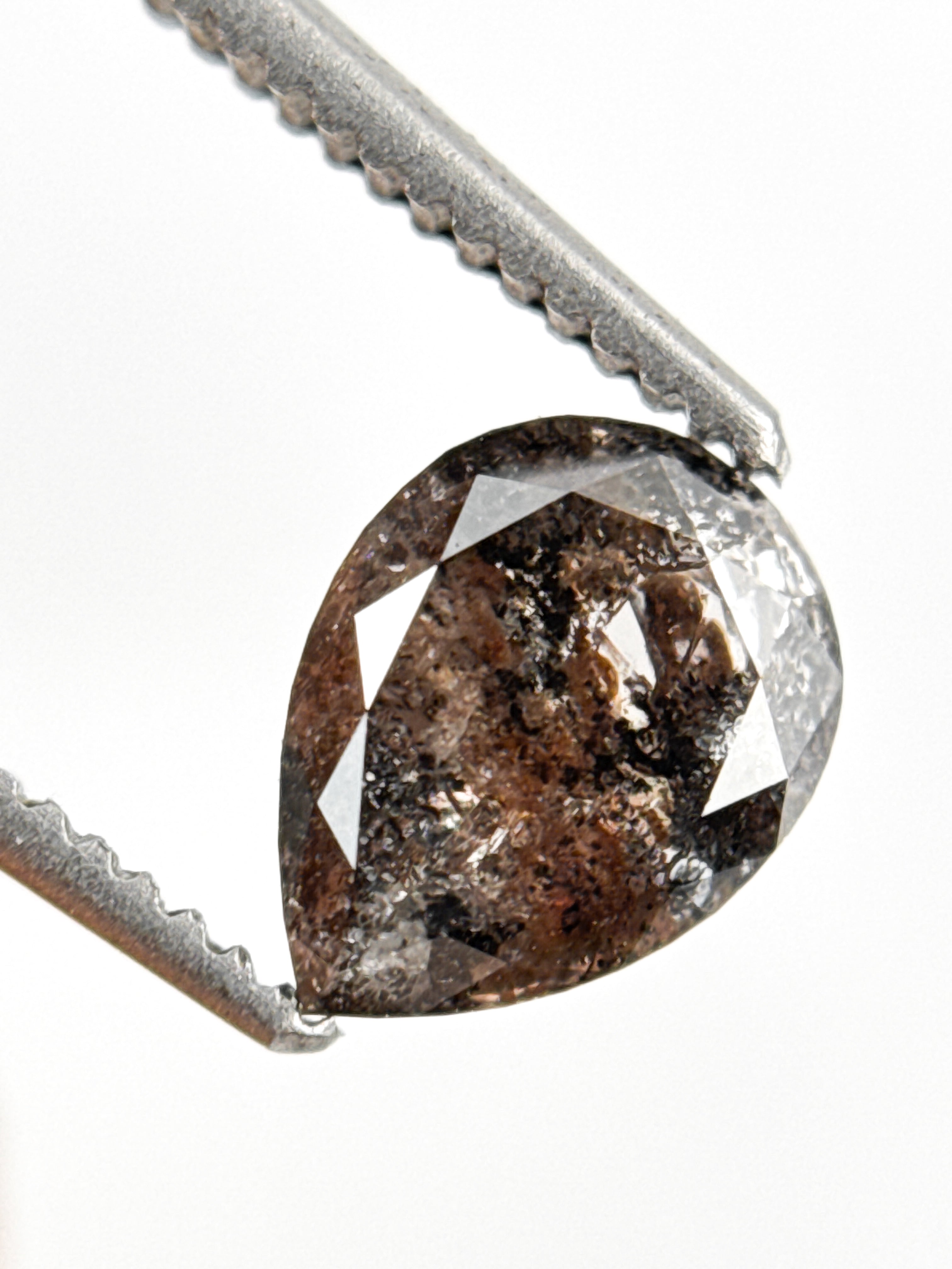 1.01 Ct Pear Rose Cut Grey Natural Inclusion Diamond