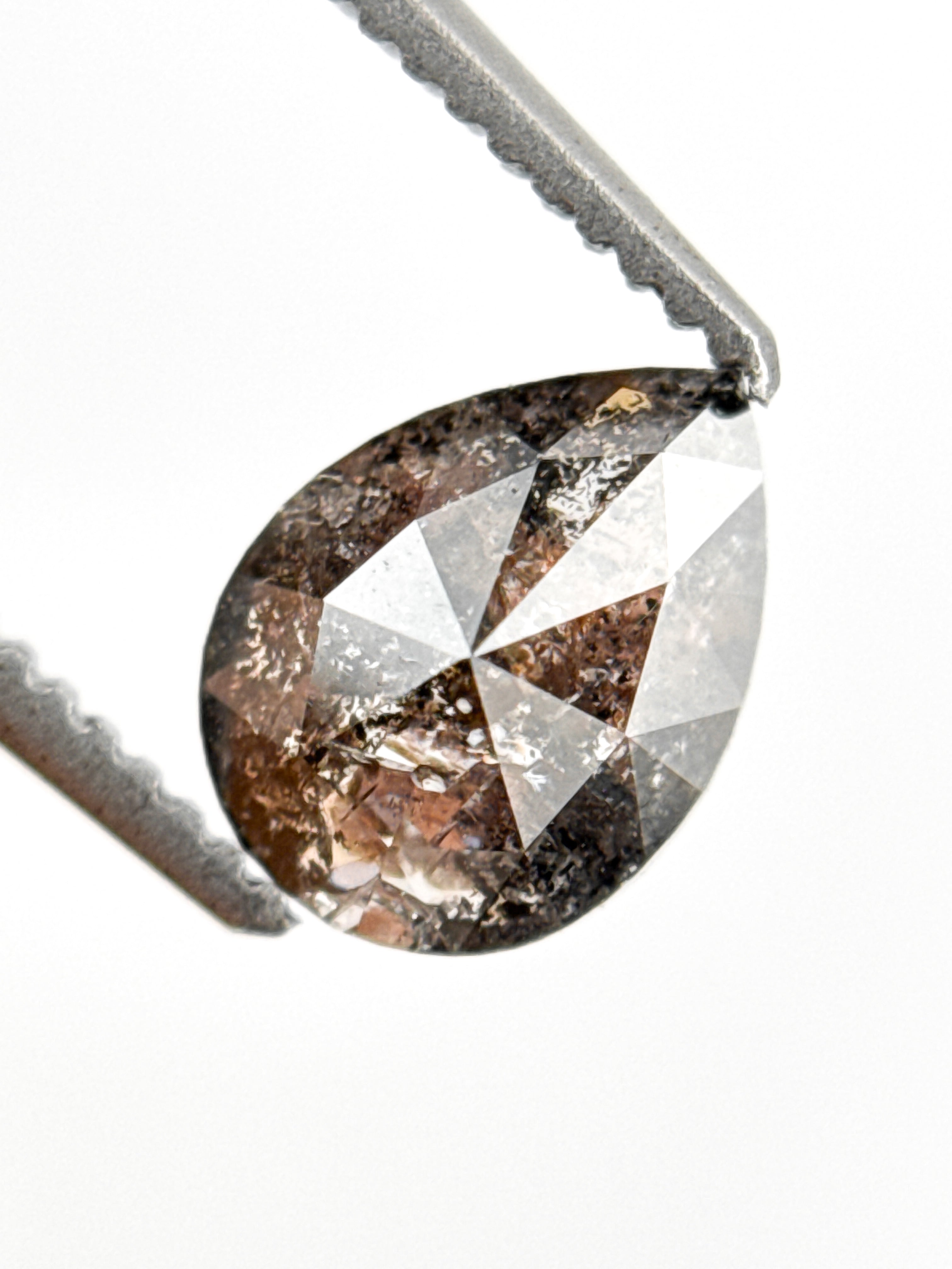 1.01 Ct Pear Rose Cut Grey Natural Inclusion Diamond