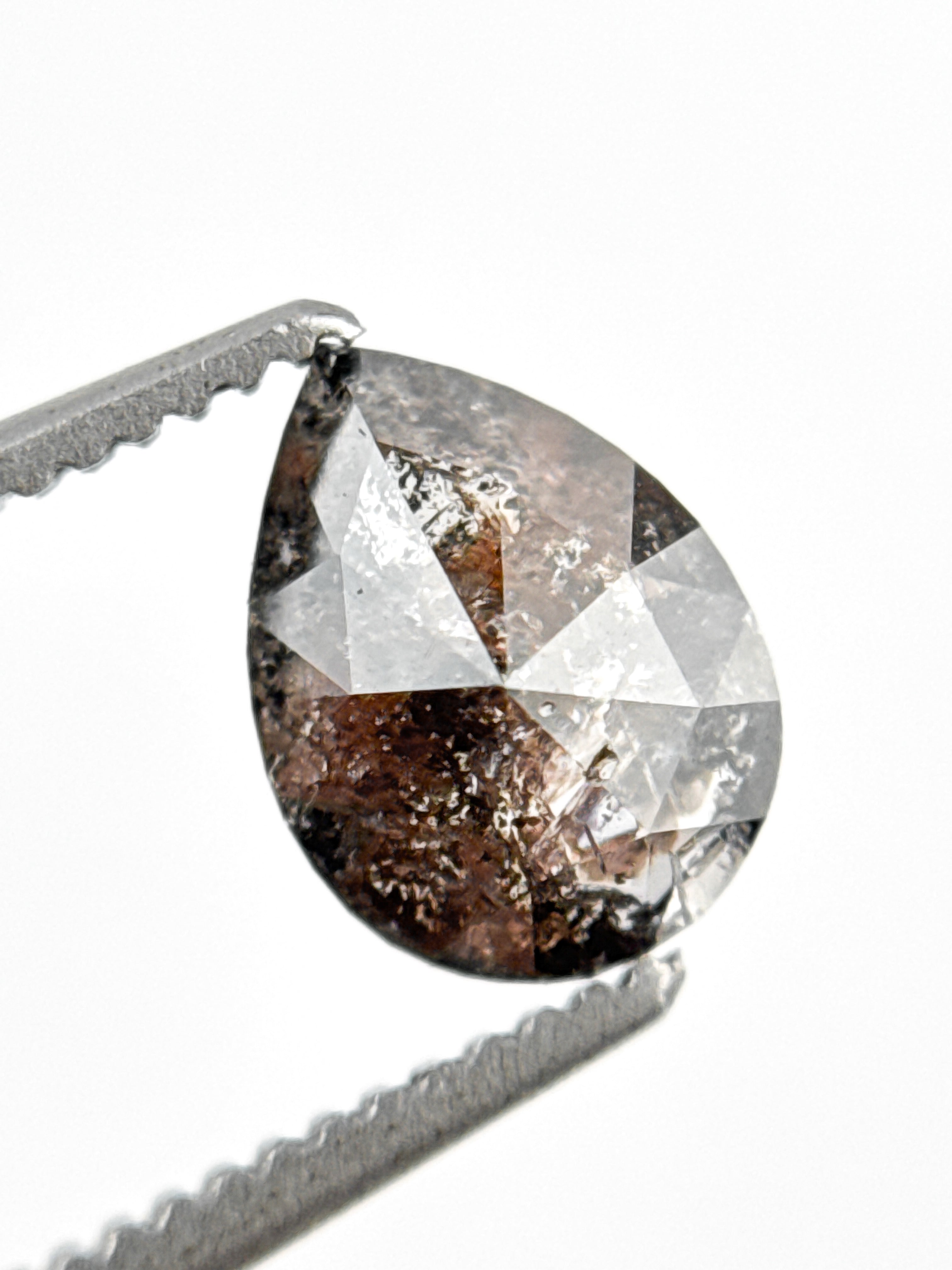 1.01 Ct Pear Rose Cut Grey Natural Inclusion Diamond