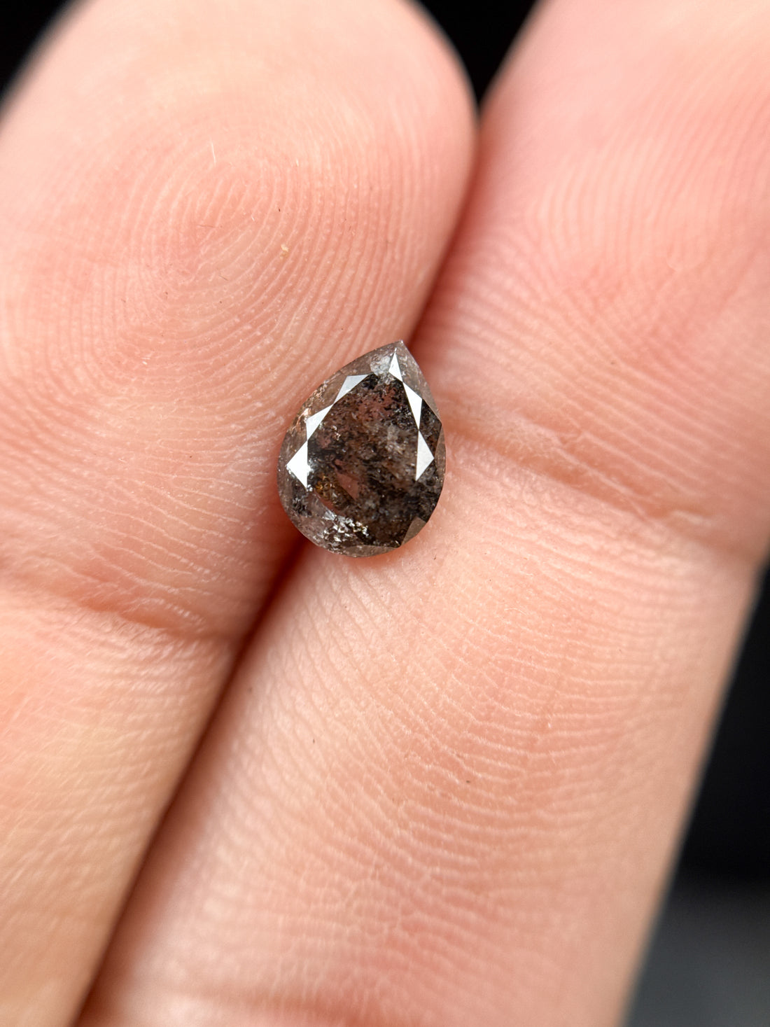 1.01 Ct Pear Rose Cut Grey Natural Inclusion Diamond